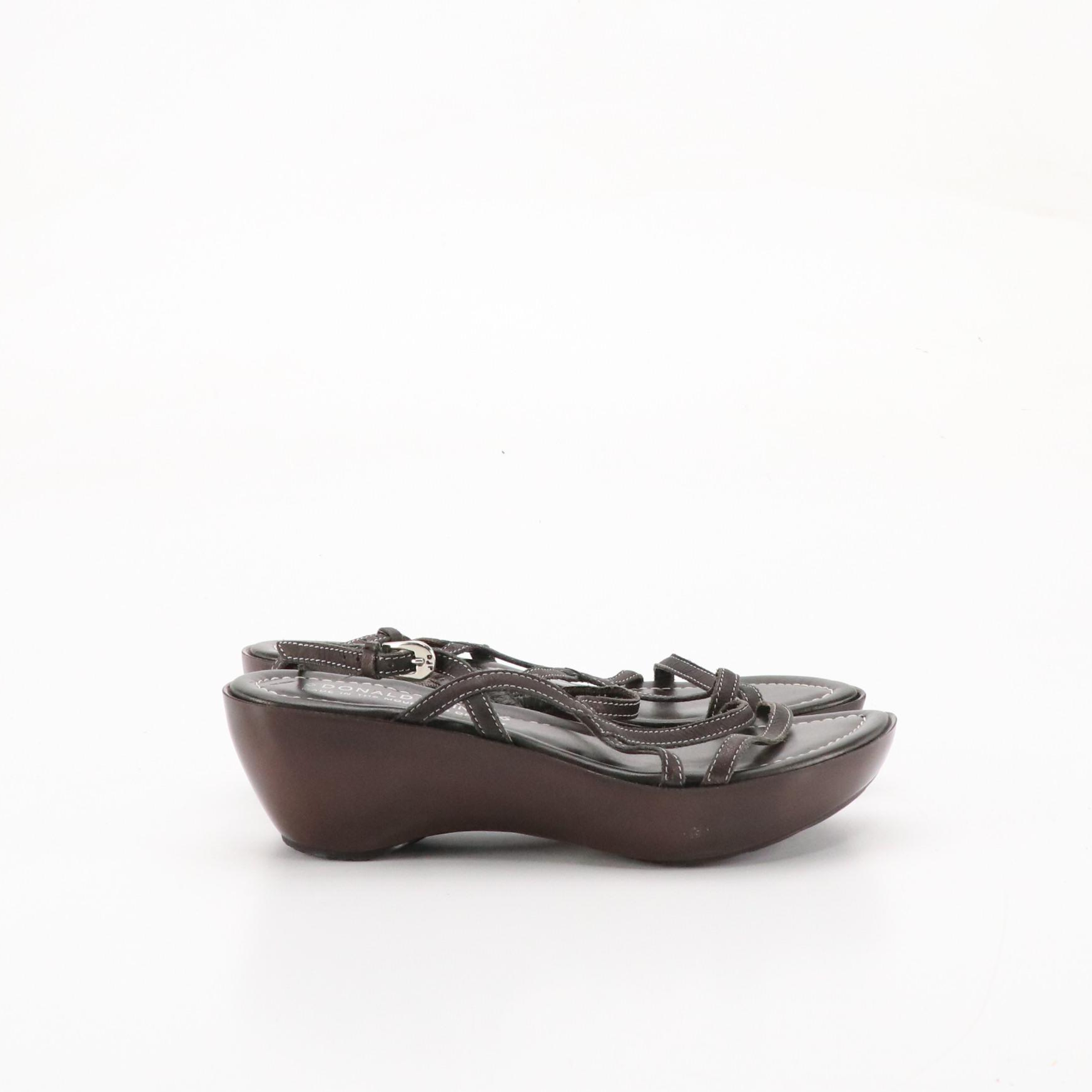 Donald J Pliner Brown Leather Wedge Sandals