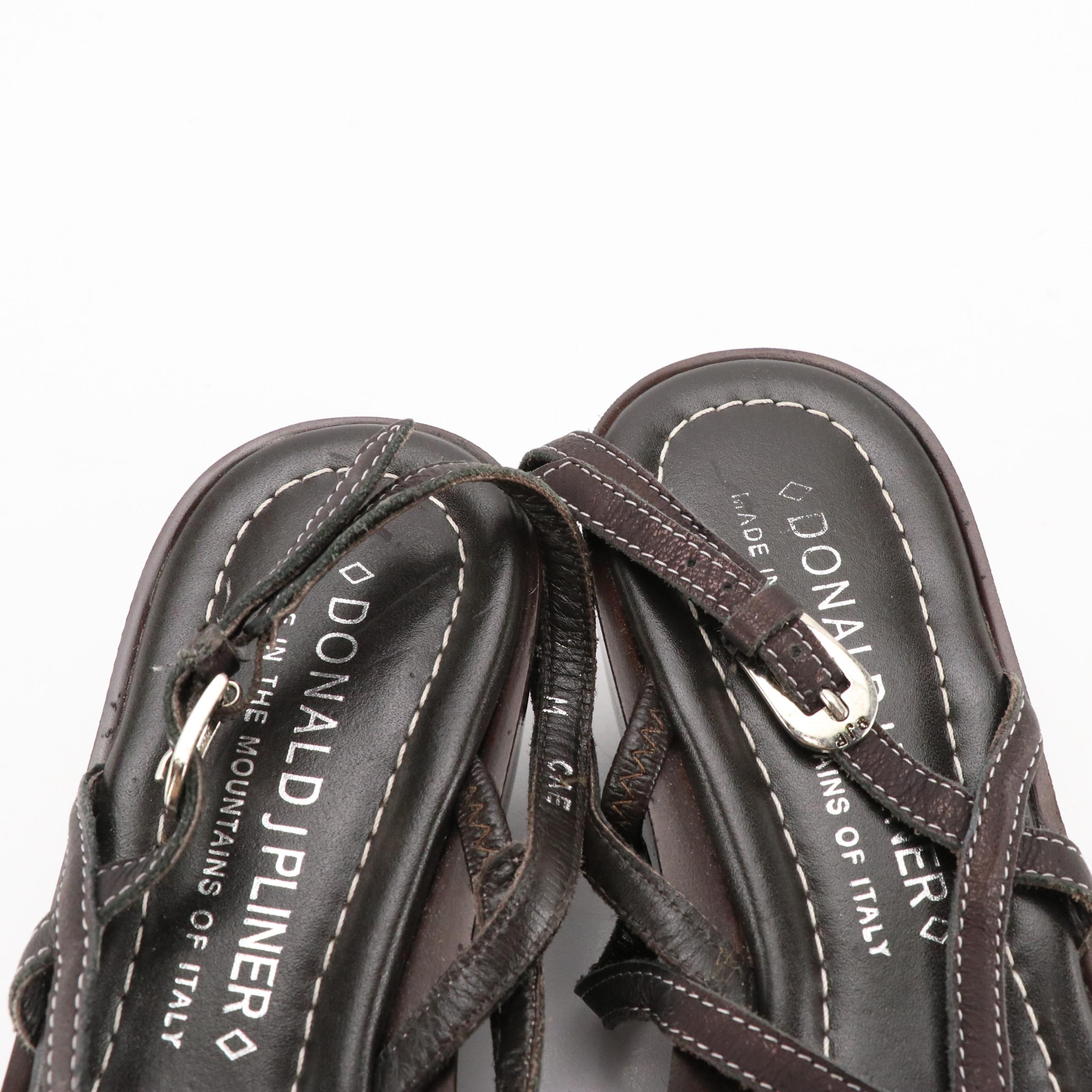 Donald J Pliner Brown Leather Wedge Sandals