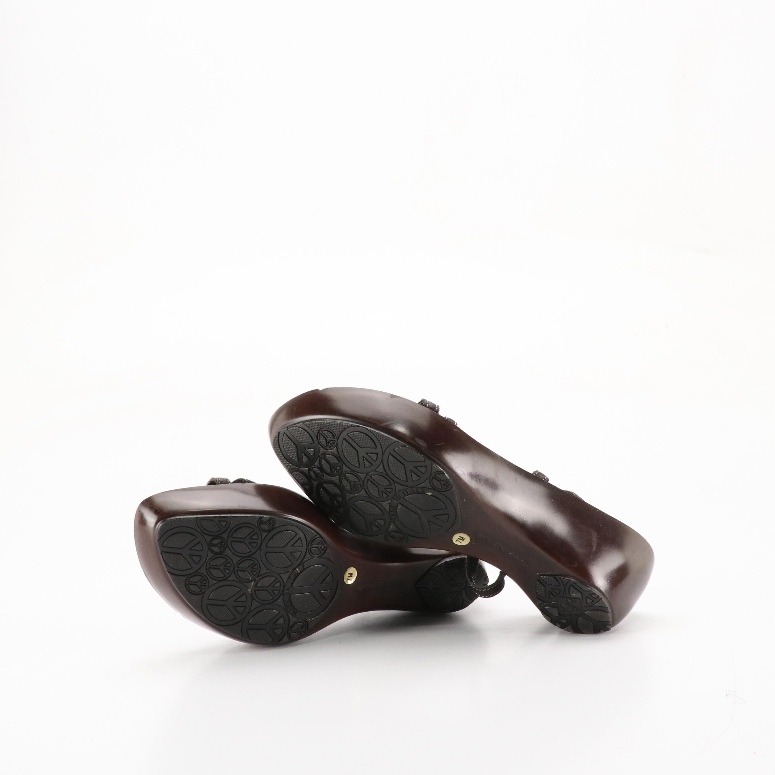 Donald J Pliner Brown Leather Wedge Sandals