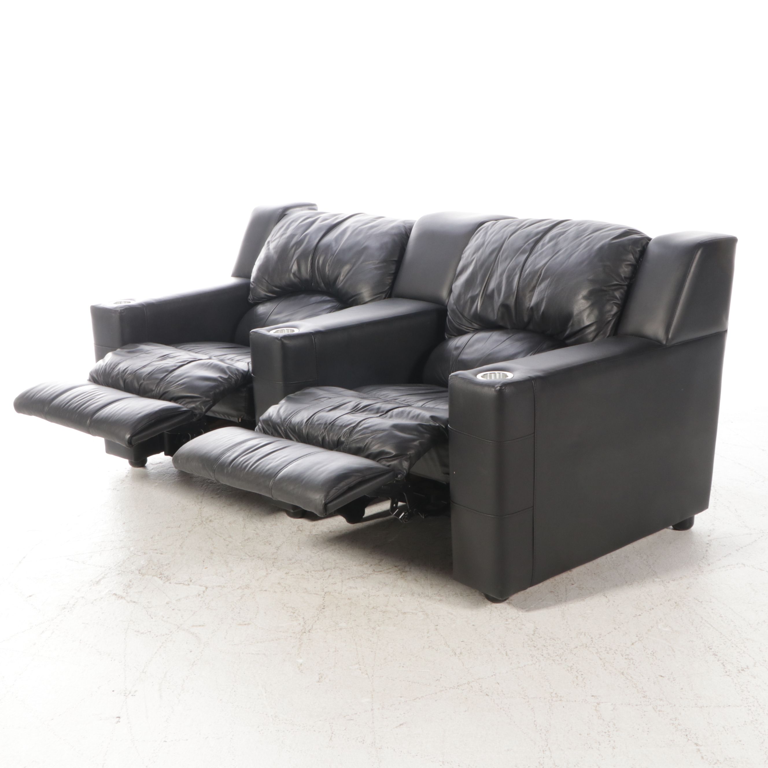 Klaussner Contemporary Faux Leather Reclining Sectional with Cup Holders
