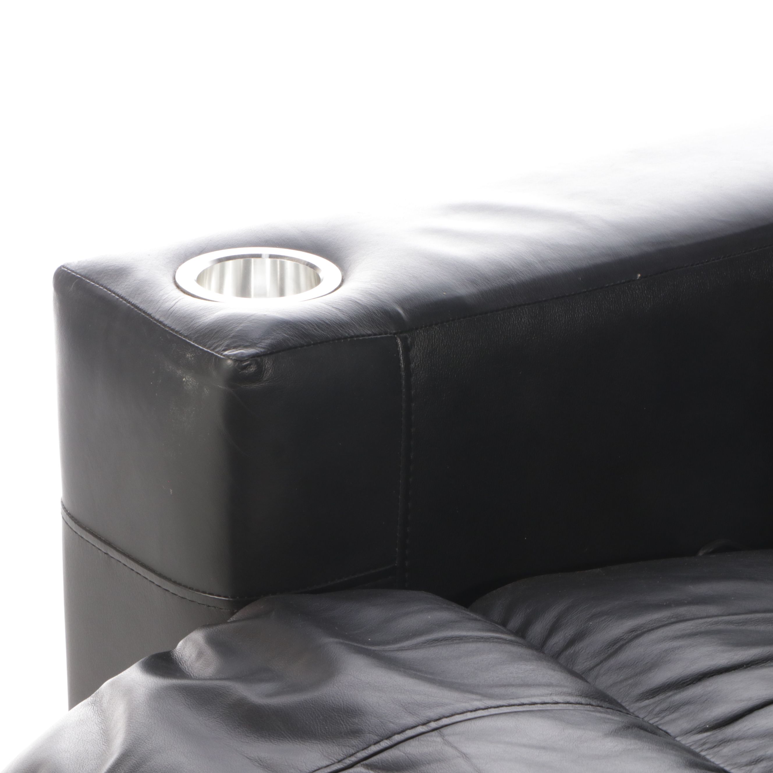 Klaussner Contemporary Faux Leather Reclining Sectional with Cup Holders