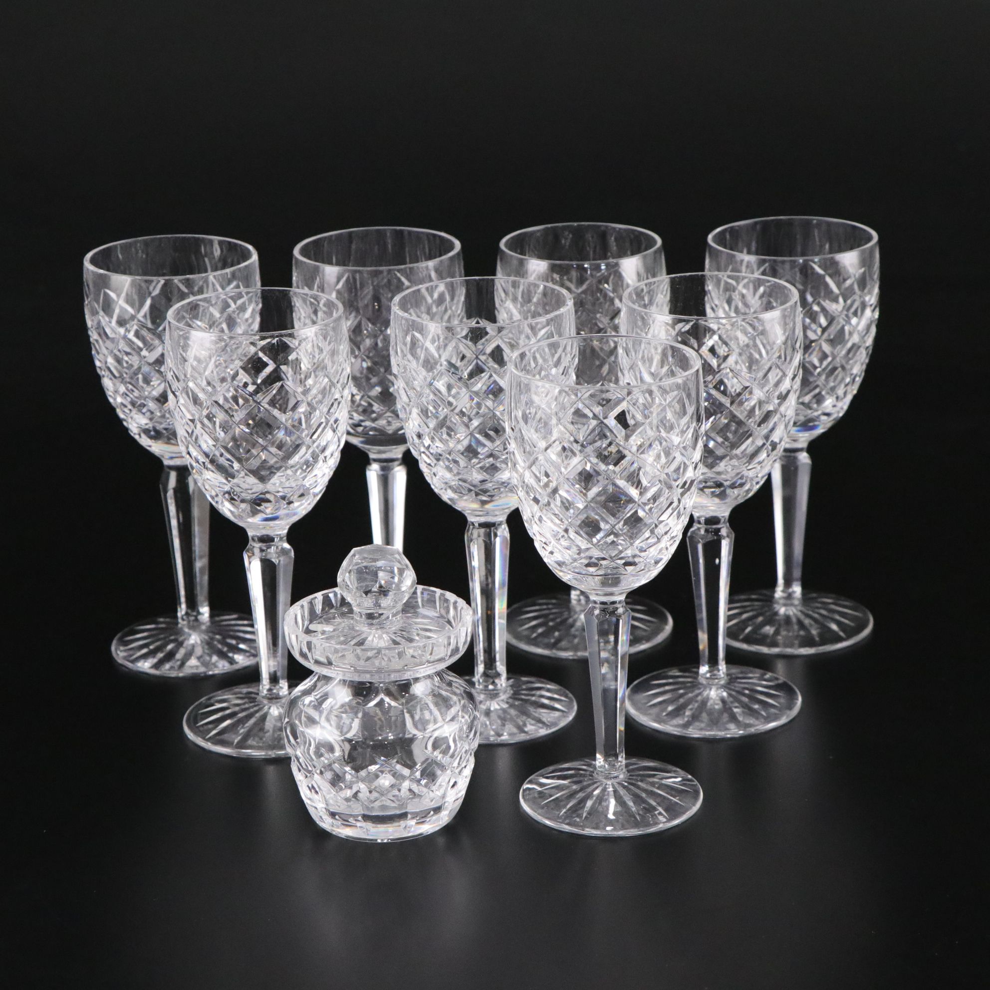 Eight Waterford "Comeraugh" Crystal Claret Stems and Jelly Jar