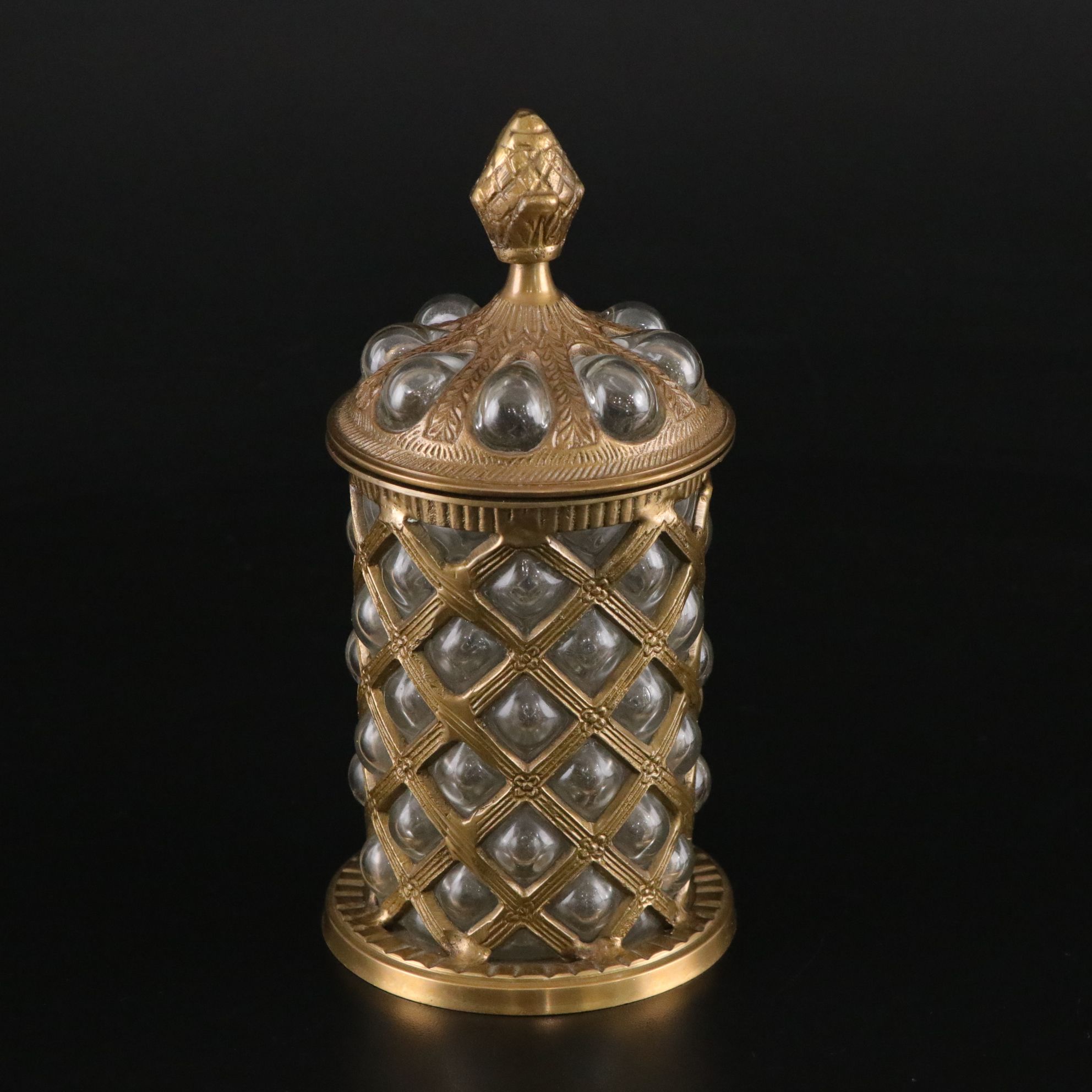 Caged Glass & Brass Lidded Jar