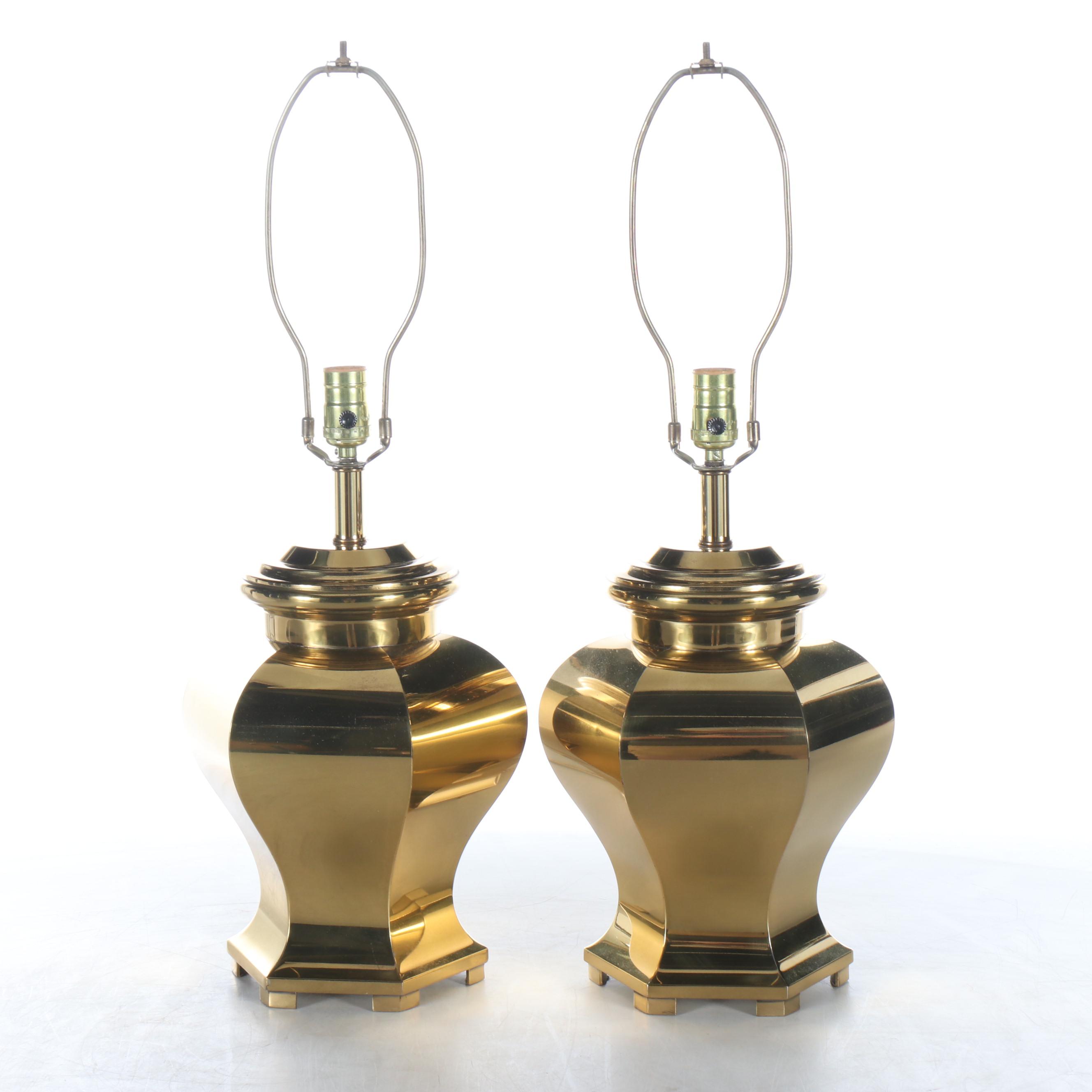 Chinese Style Brass Tea Canister Table Lamps with Silk Shades