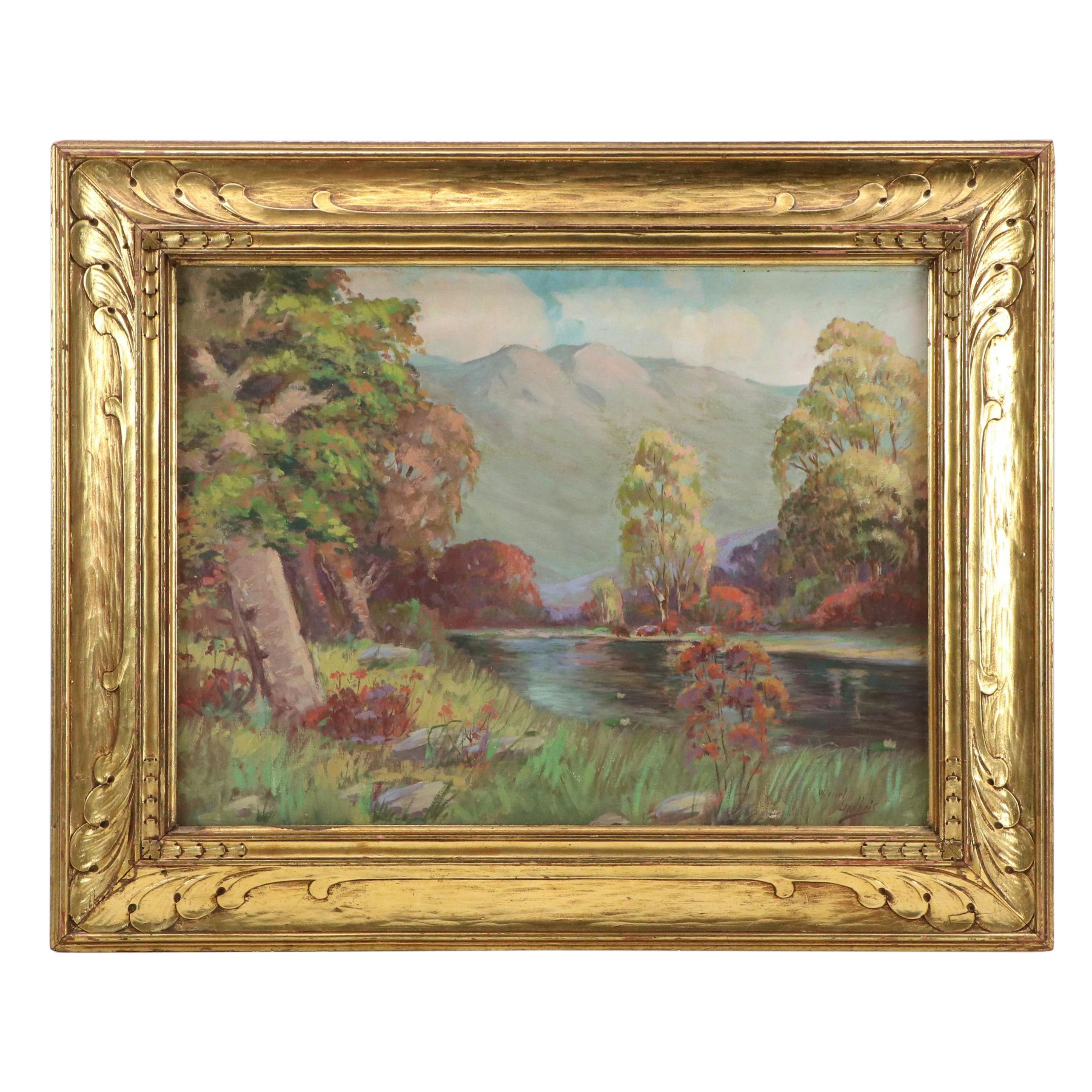 Michel Gadbois Impressionist Style Landscape Oil Painting, Circa 1940