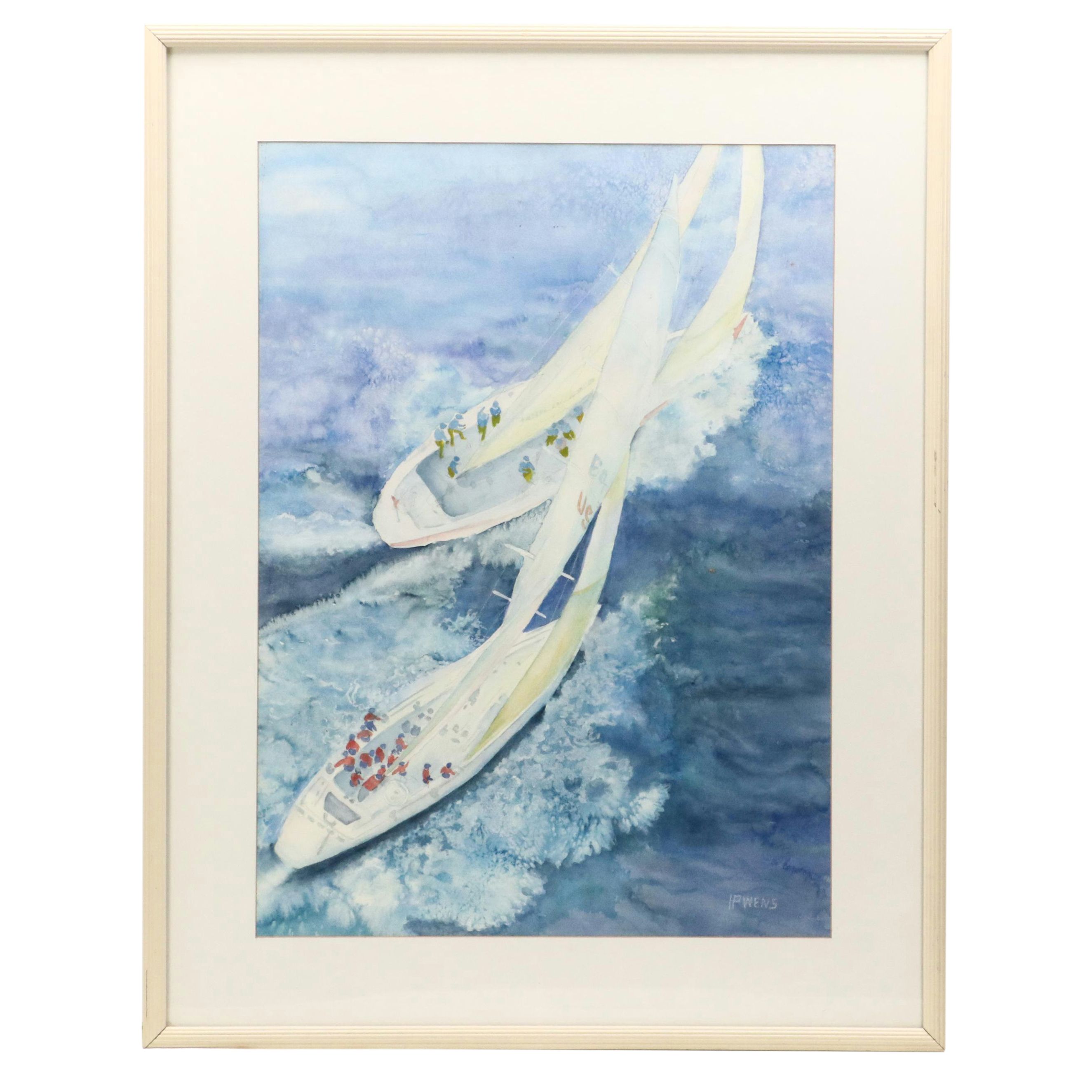 Helen Owen Watercolor Painting of Open Water Sailing Race, 21st Century