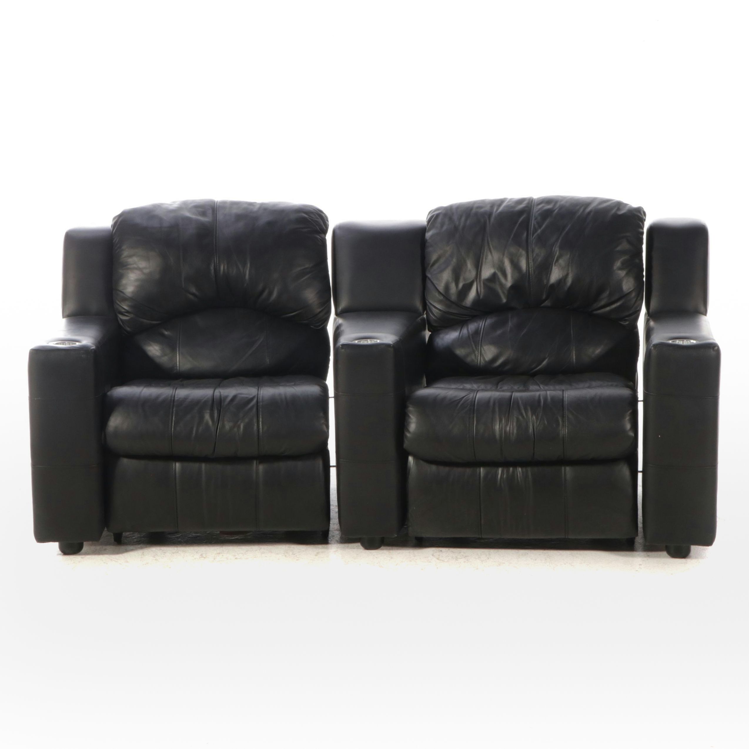 Klaussner Contemporary Faux Leather Reclining Sectional with Cup Holders