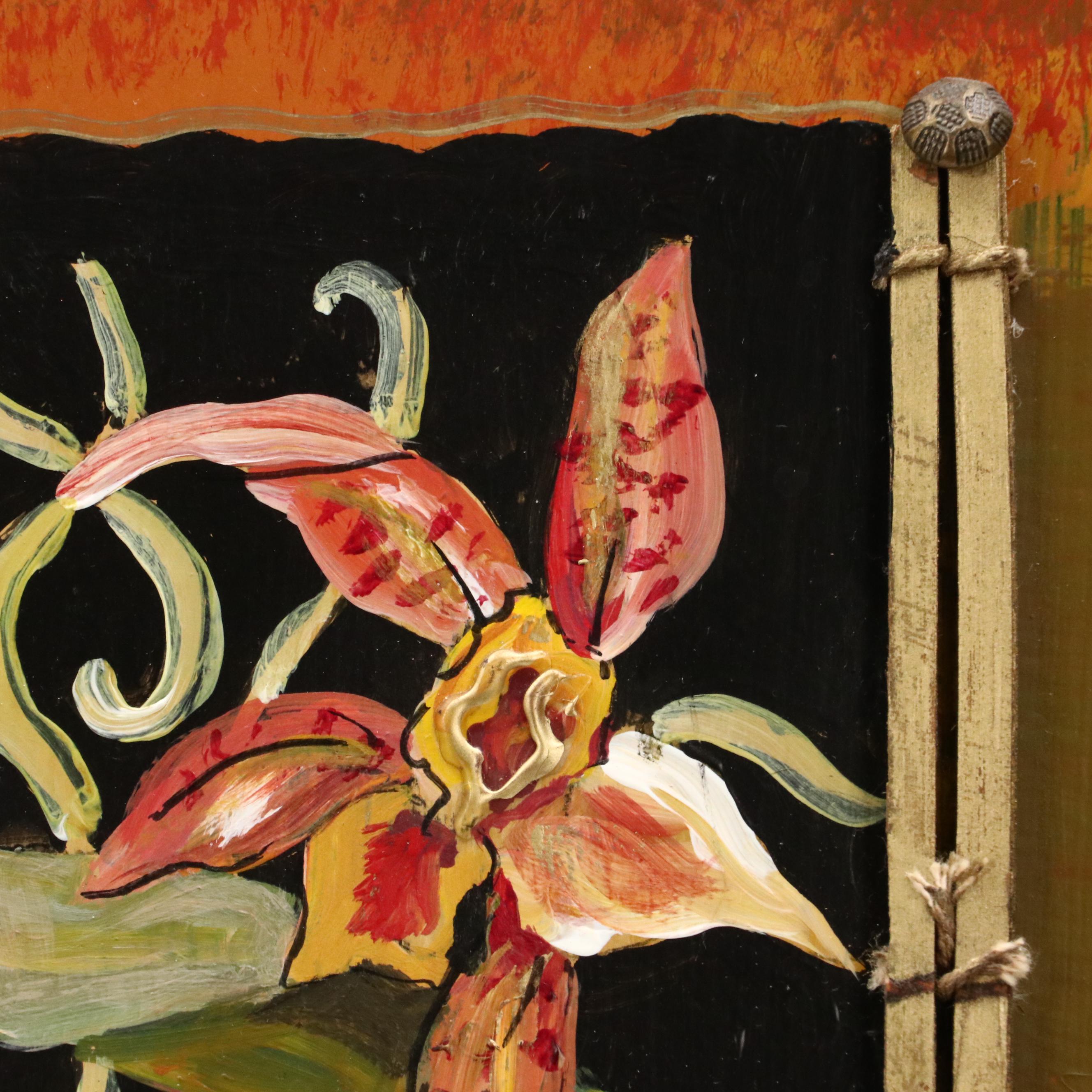 Linda Denison Japonaiserie Oil Painting of Orchids, 2006