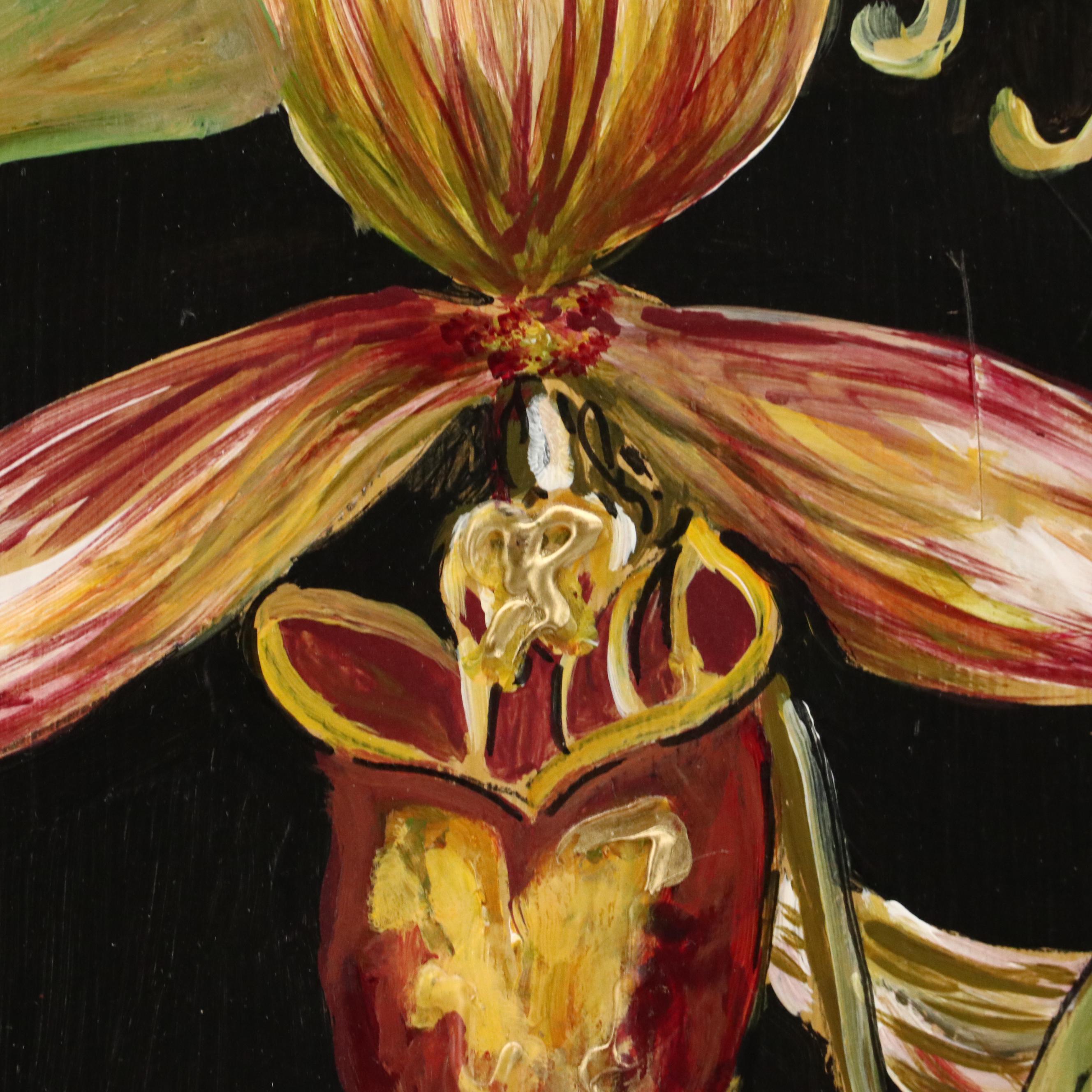 Linda Denison Japonaiserie Oil Painting of Orchids, 2006