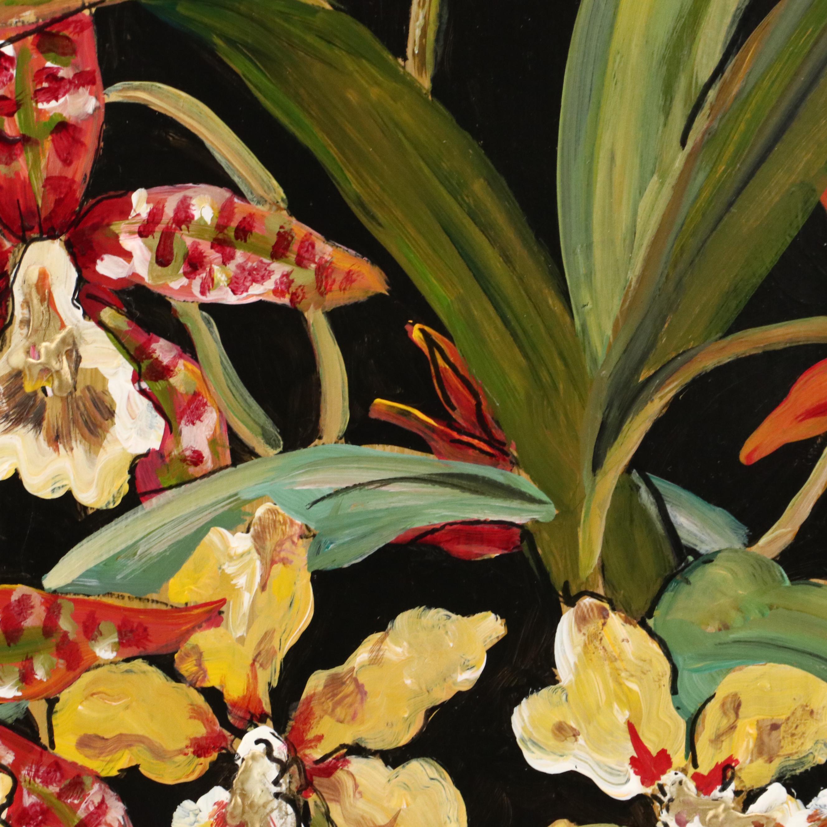 Linda Denison Japonaiserie Oil Painting of Orchids, 2006