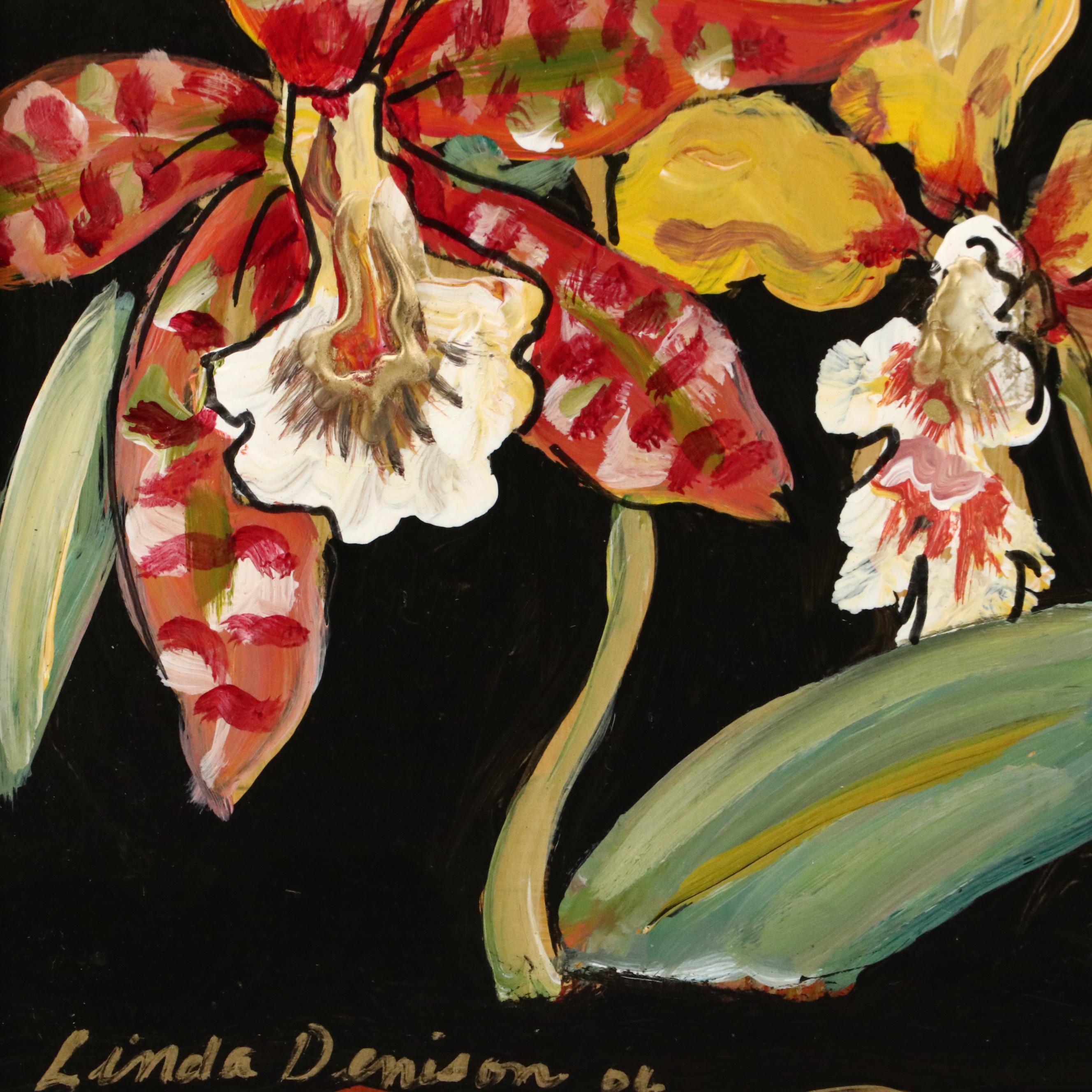 Linda Denison Japonaiserie Oil Painting of Orchids, 2006