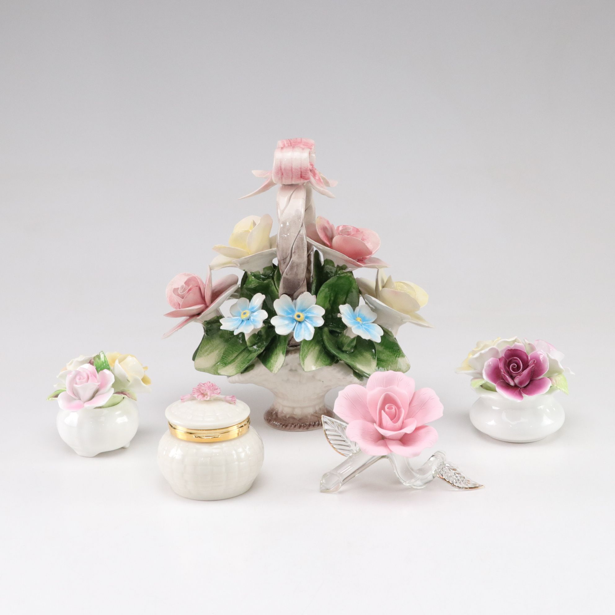 Capodimonte Roses with Belleek "Flowers of the Month" January Trinket Box & More