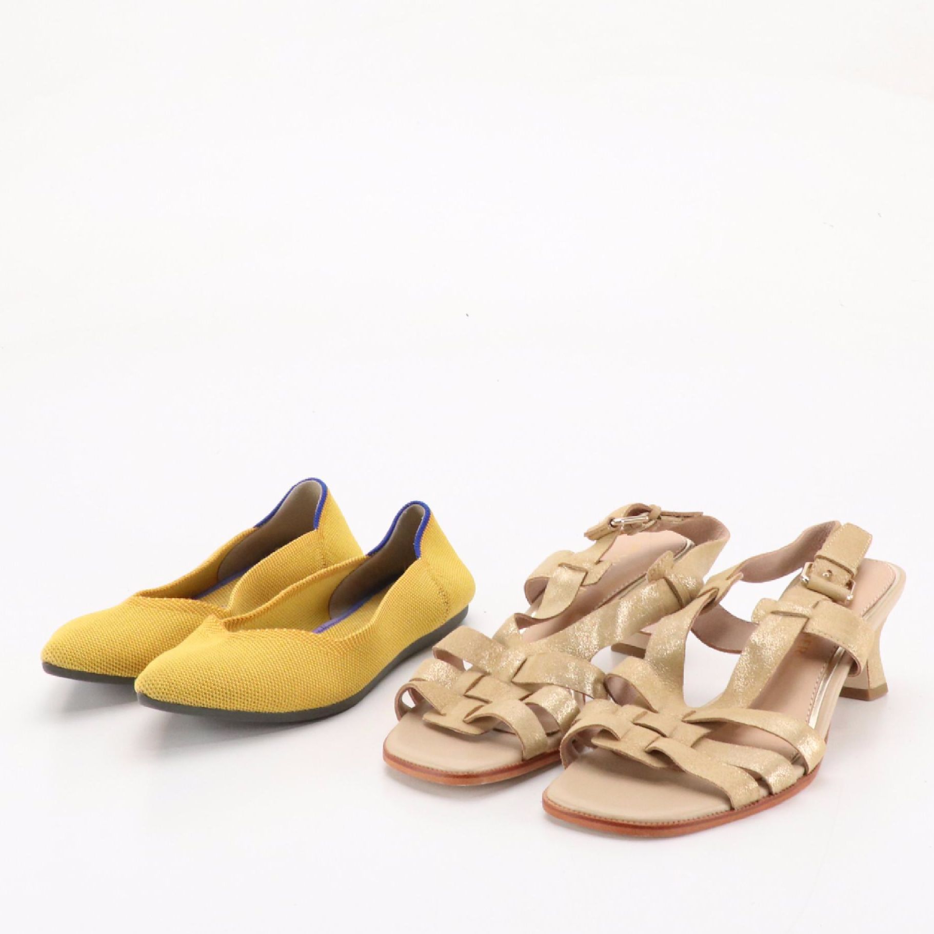 Donald Pliner Kaia Leather Sandals and Rothy's The Point Recycled Knit Flats