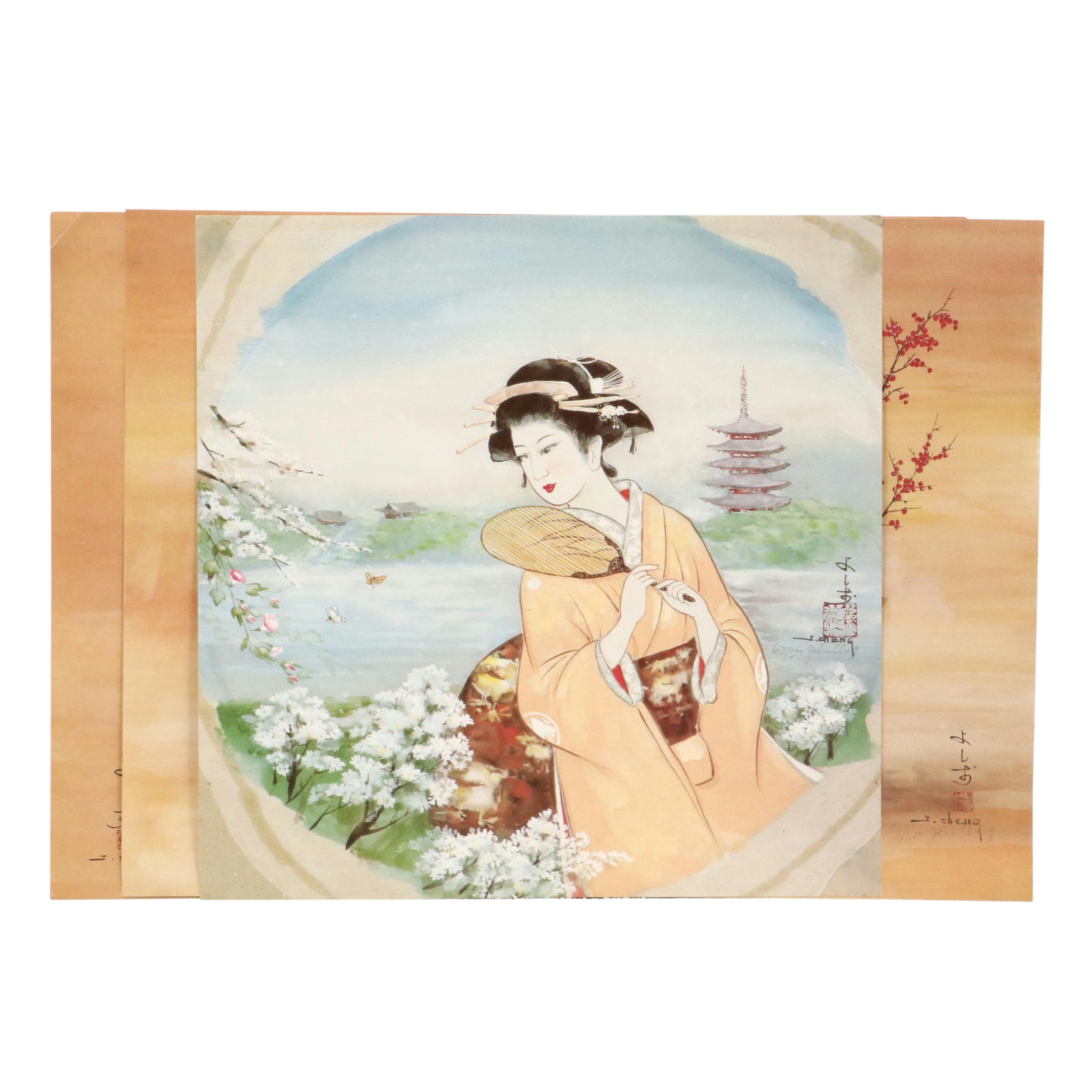 John Cheng Offset Lithographs of Figures in Traditional Japanese Clothing