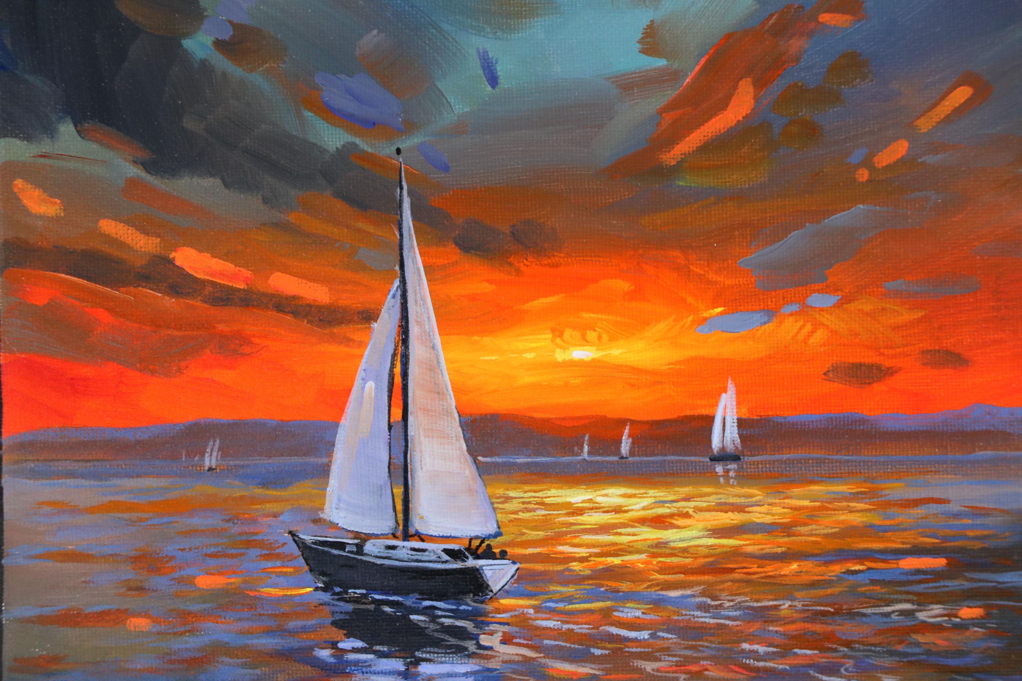 Doug "Bumo" Johnpeer Sunset Seascape Oil Painting, 2025