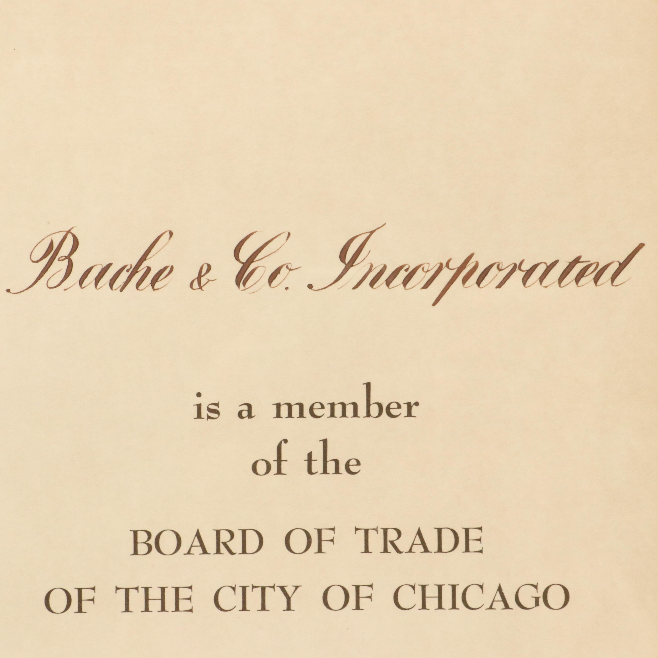 Board of Trade of the City of Chicago Halftone Certificate for Bache & Co.