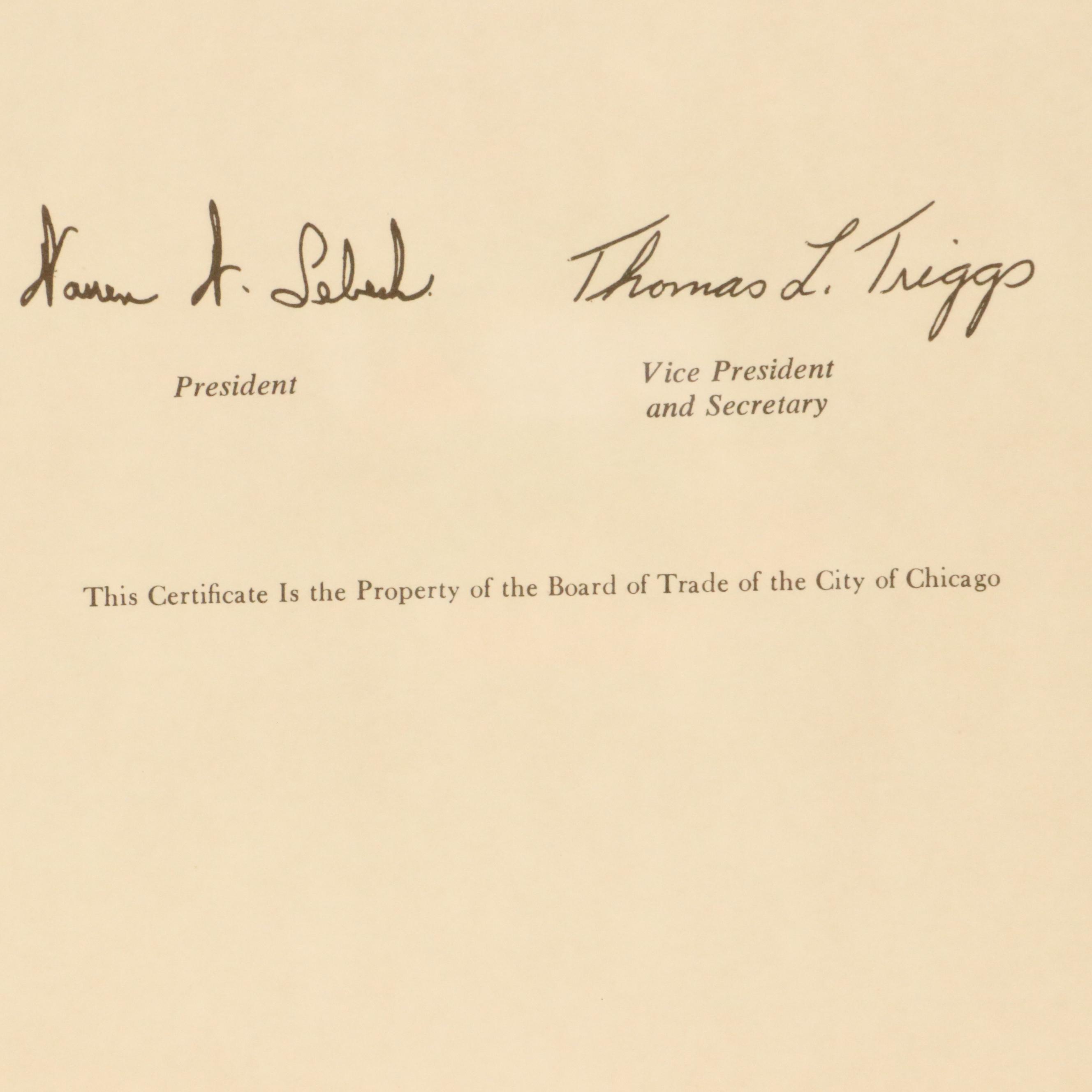 Board of Trade of the City of Chicago Halftone Certificate for Bache & Co.