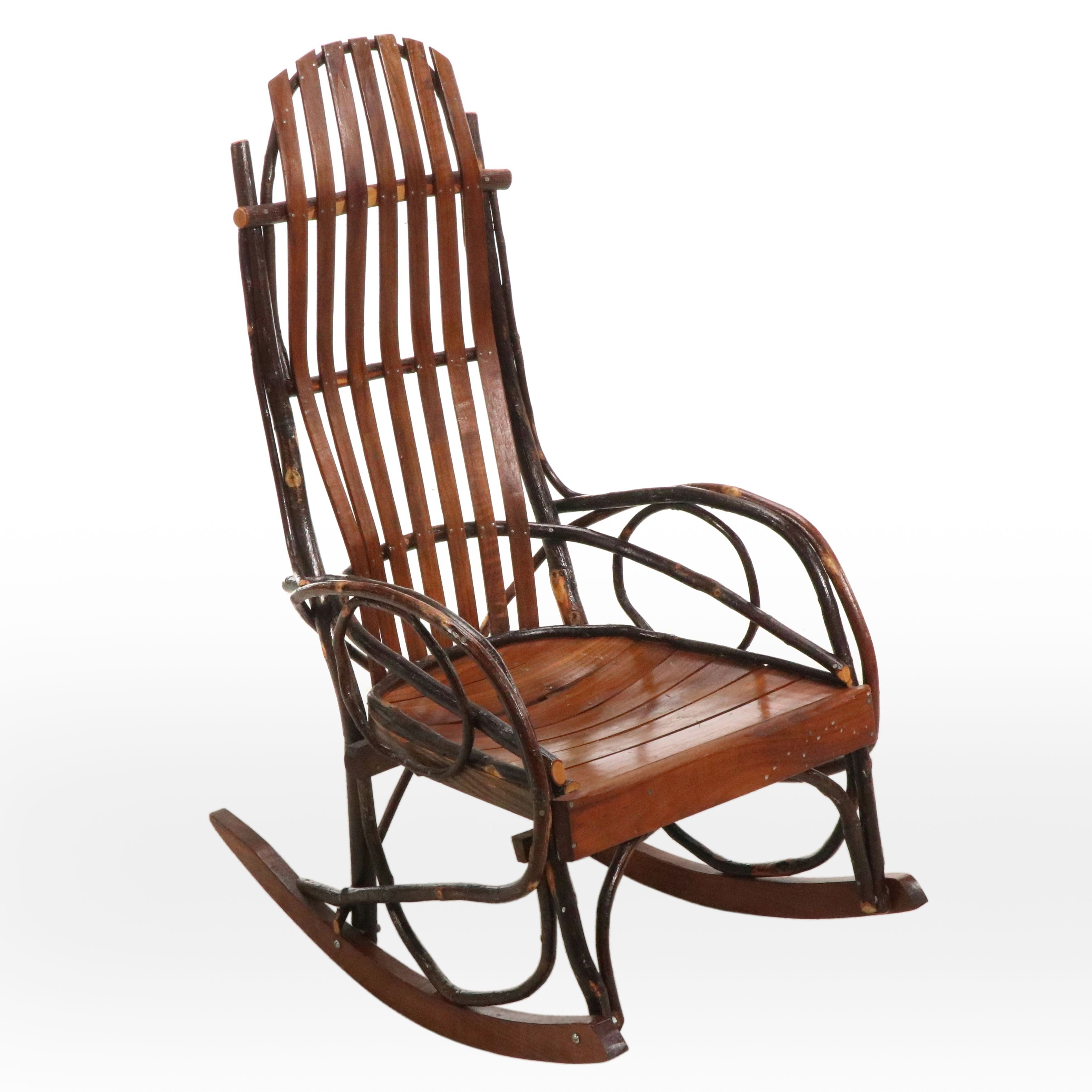 Adirondack Style Handcrafted Ash and Willow Bough Rocking Chair