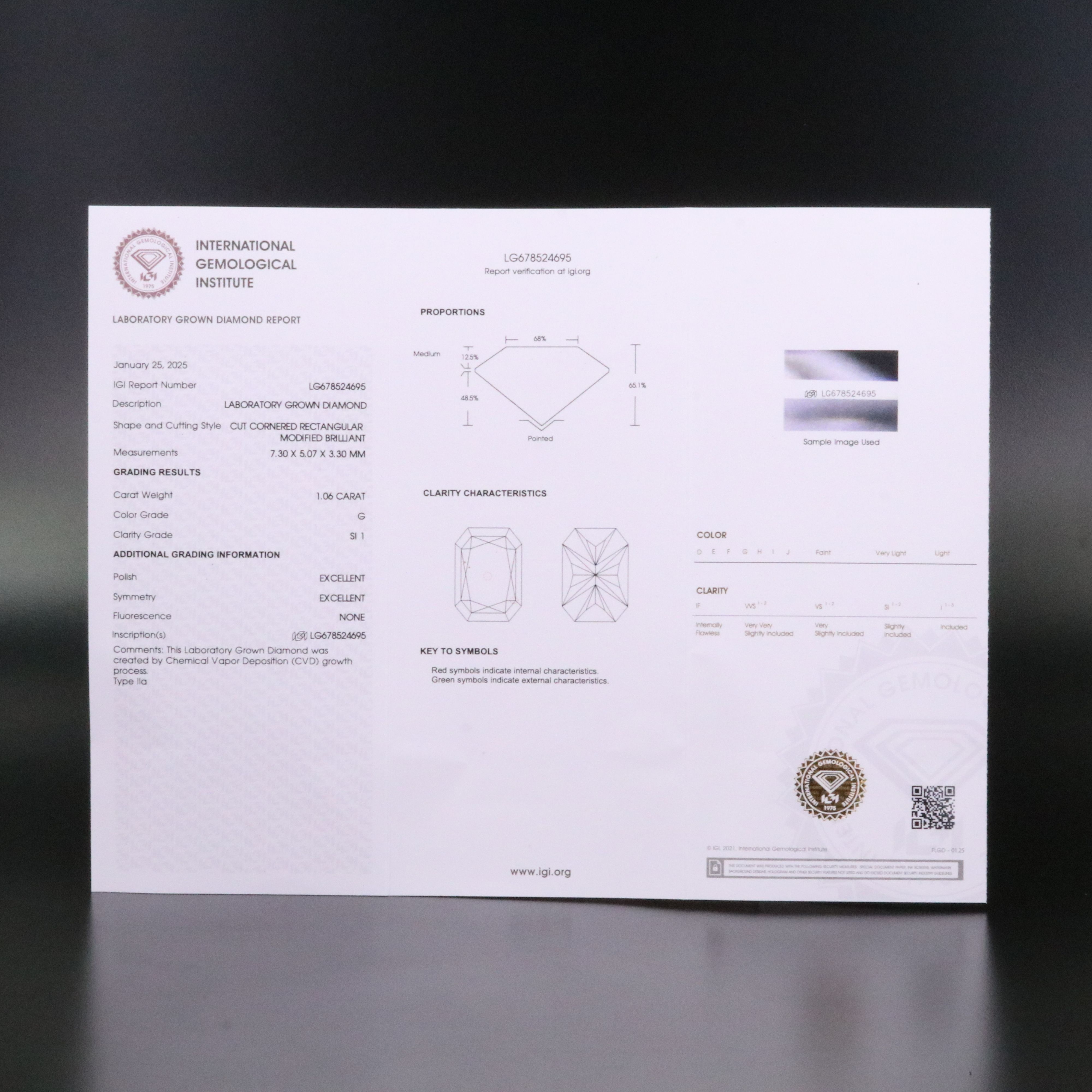 Loose 1.06 CT Lab Grown Diamond with IGI Report