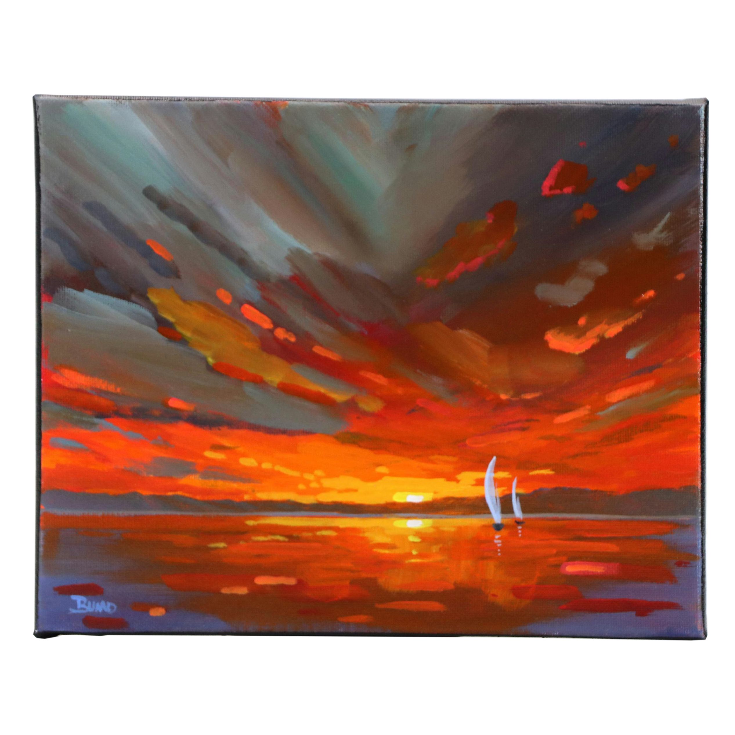 Doug "Bumo" Johnpeer Sunset Seascape Oil Painting, 2025