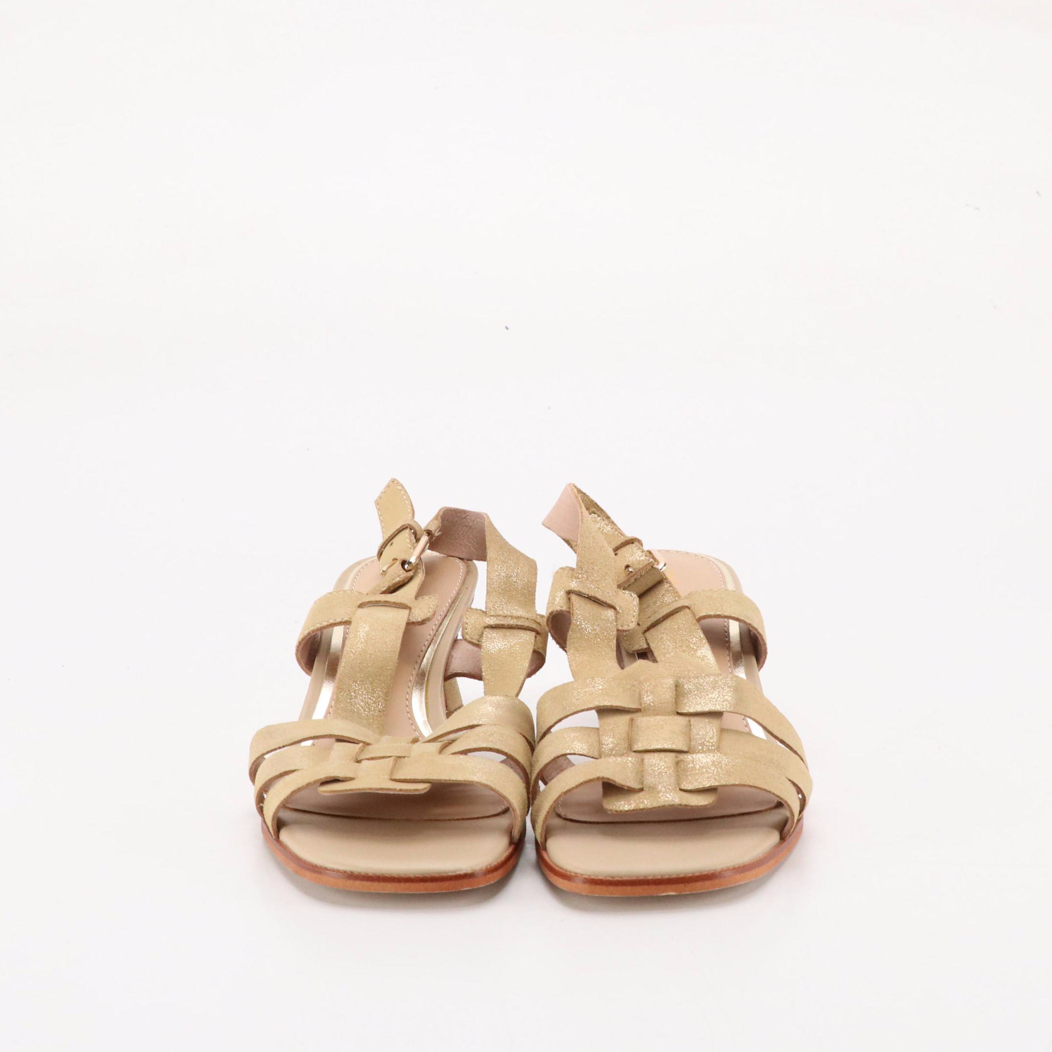 Donald J Pliner Kaia Crinkled Patent Leather and Talbots Leather Heeled Sandals