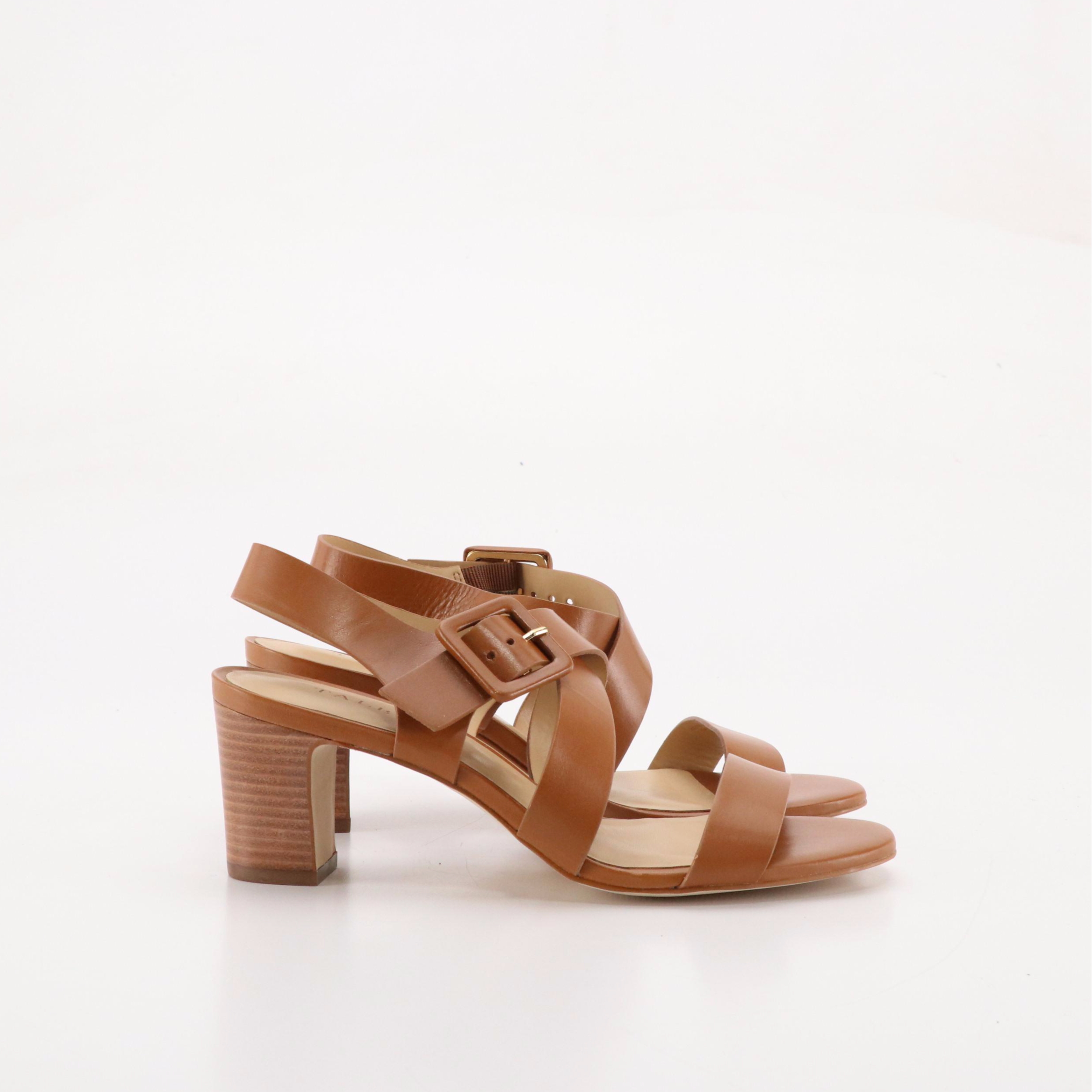 Donald J Pliner Kaia Crinkled Patent Leather and Talbots Leather Heeled Sandals