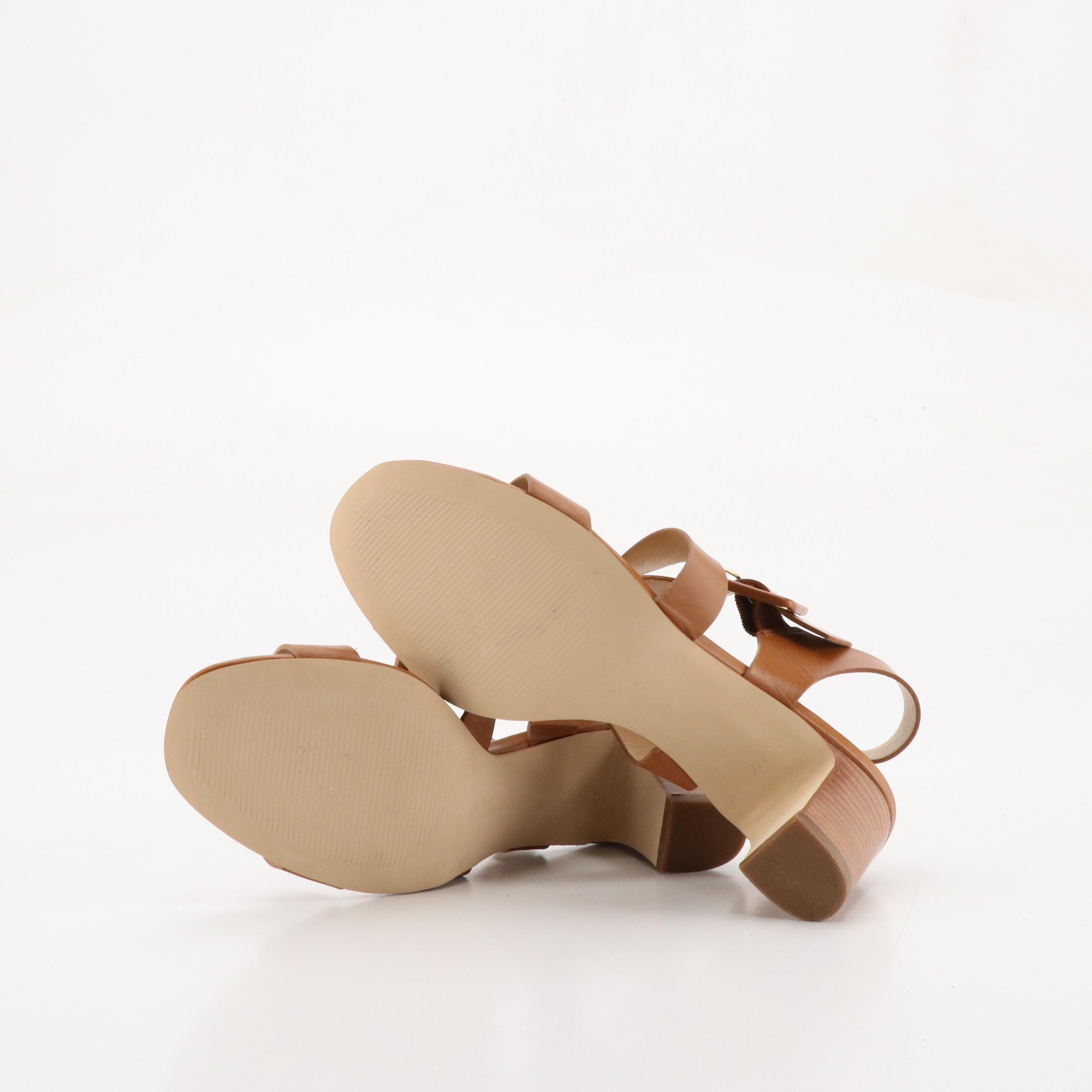 Donald J Pliner Kaia Crinkled Patent Leather and Talbots Leather Heeled Sandals