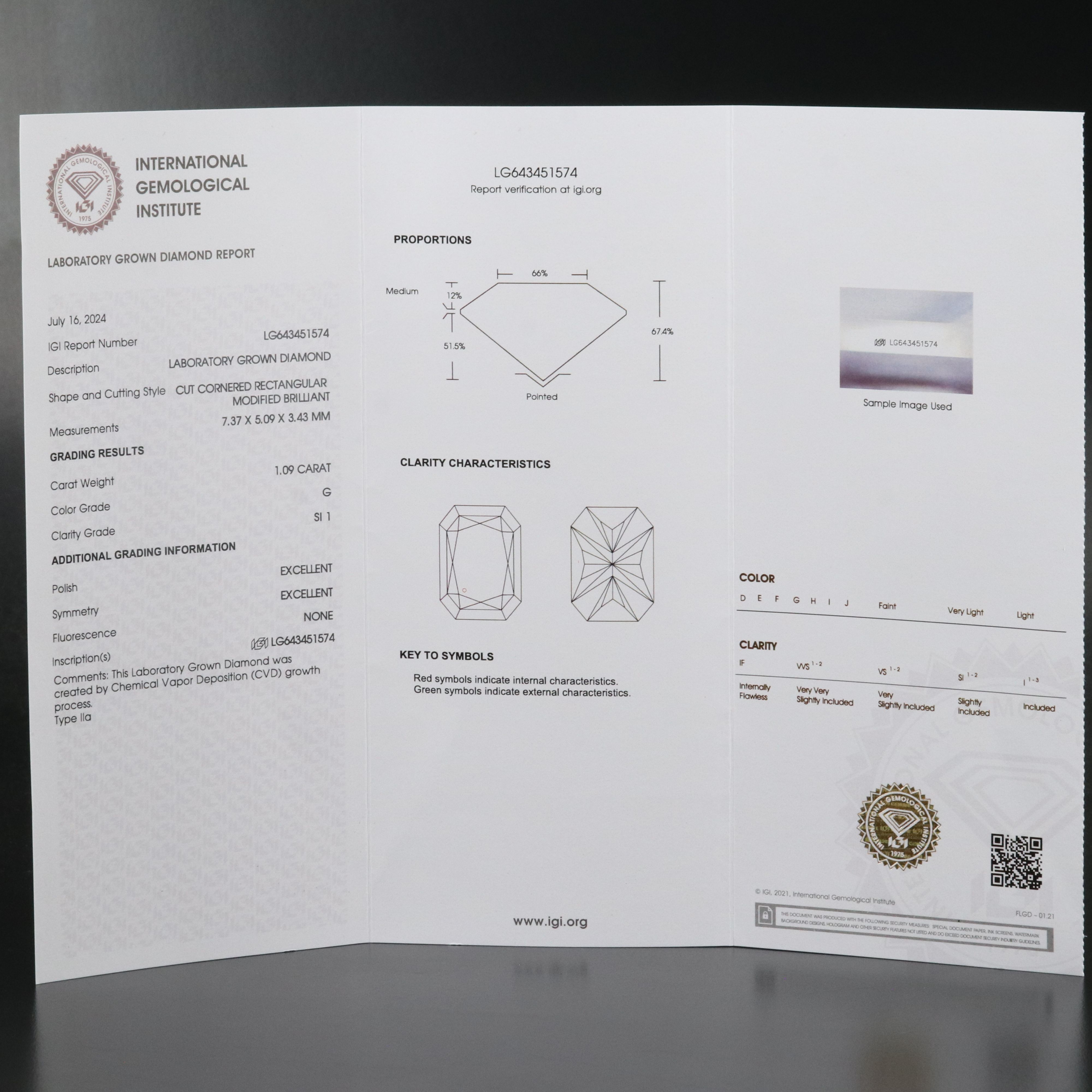 Loose 1.09 CT Lab Grown Diamond with IGI Report