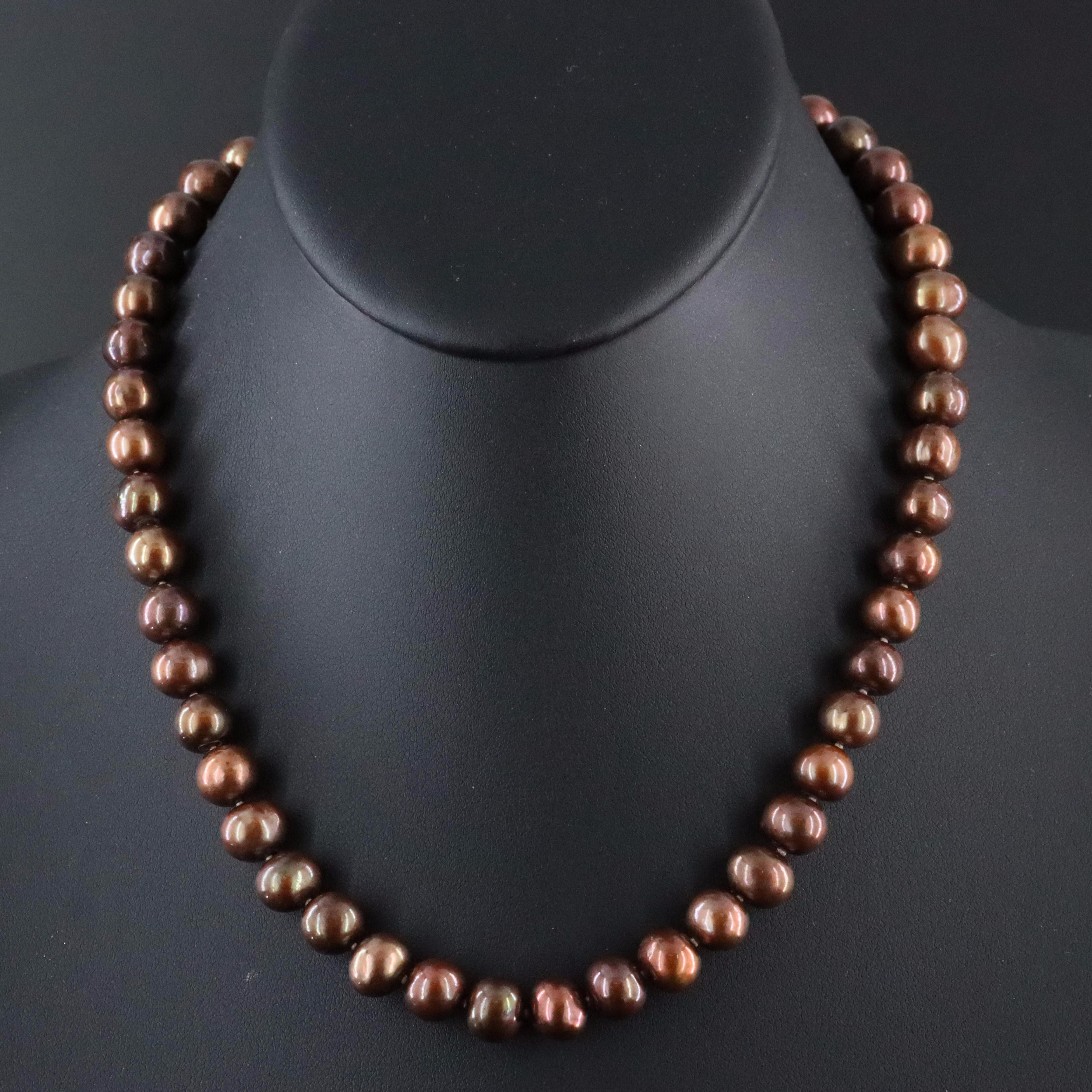 9.00 – 9.50mm Cultured Pearl Beaded Necklace with 14K Clasp