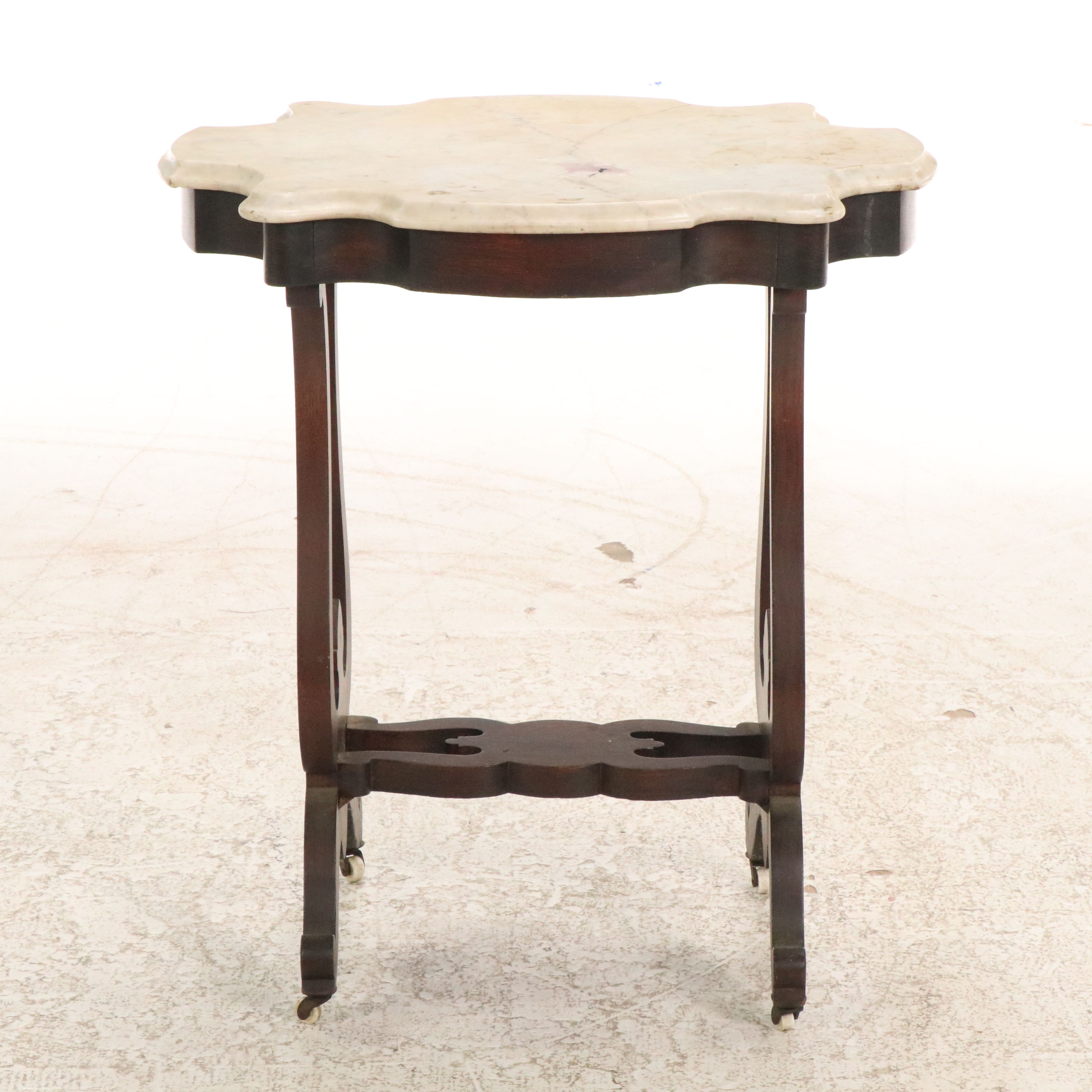 Victorian Marble Top Walnut Table, Late 19th Century