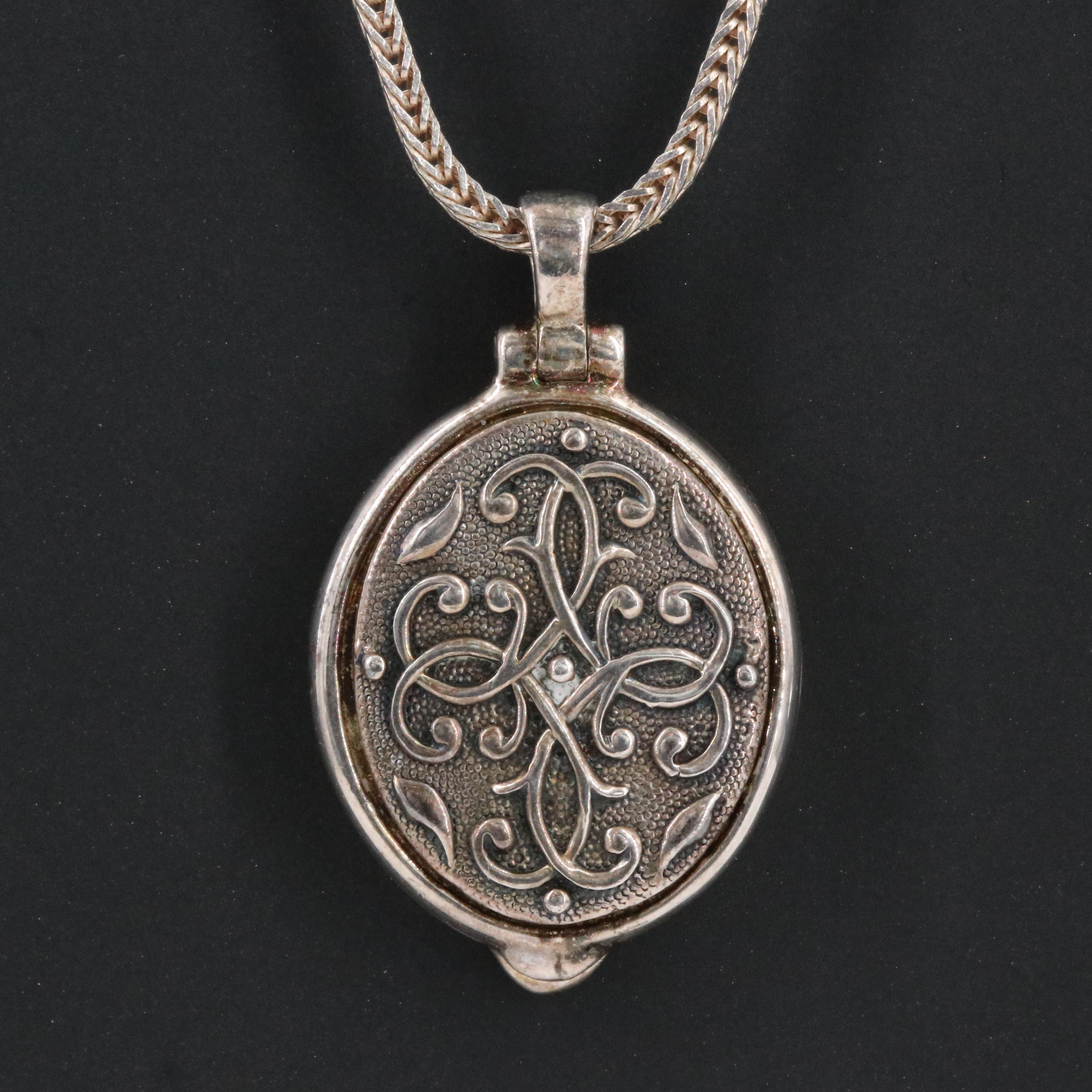 Anatole Sterling Locket and Foxtail Chain Necklace