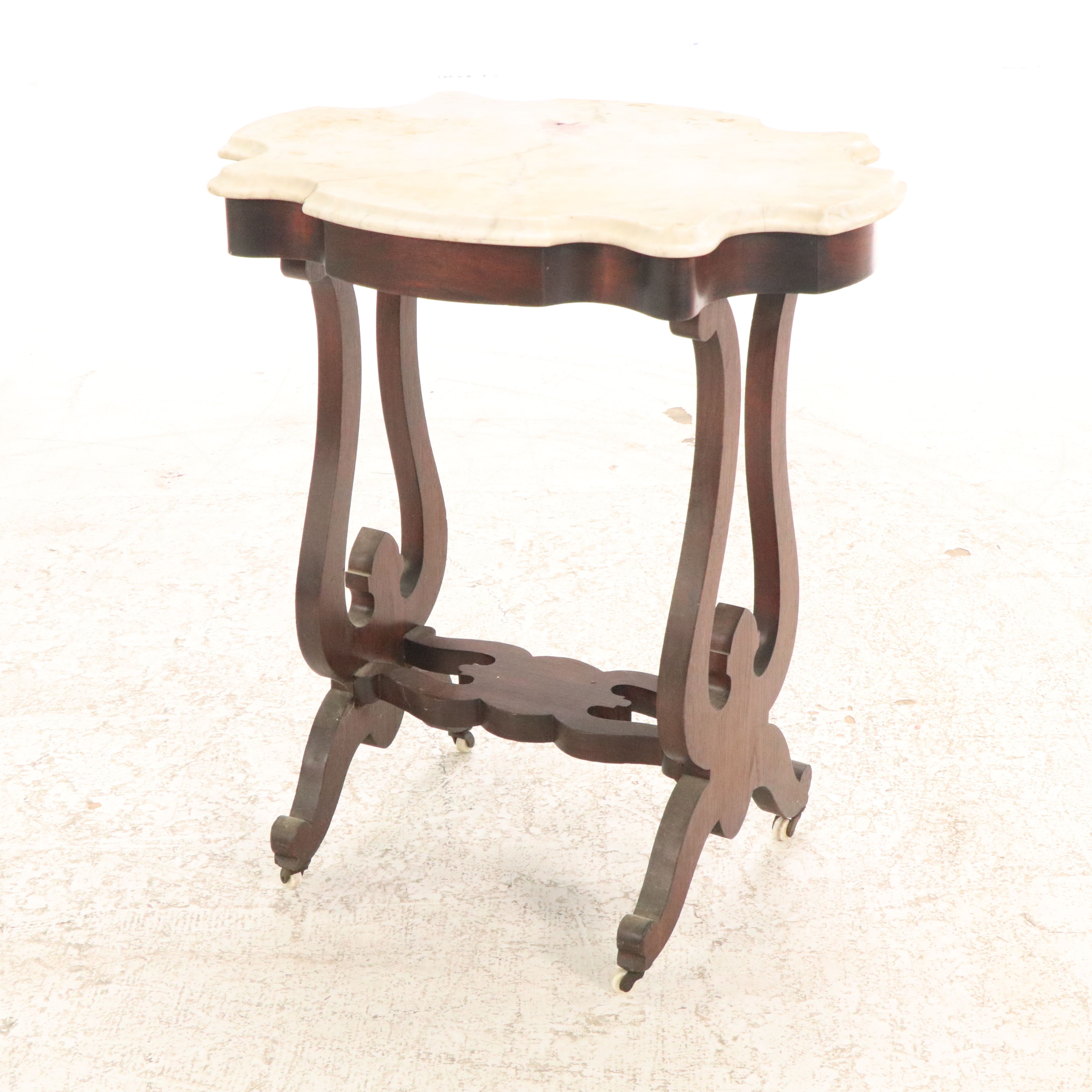 Victorian Marble Top Walnut Table, Late 19th Century