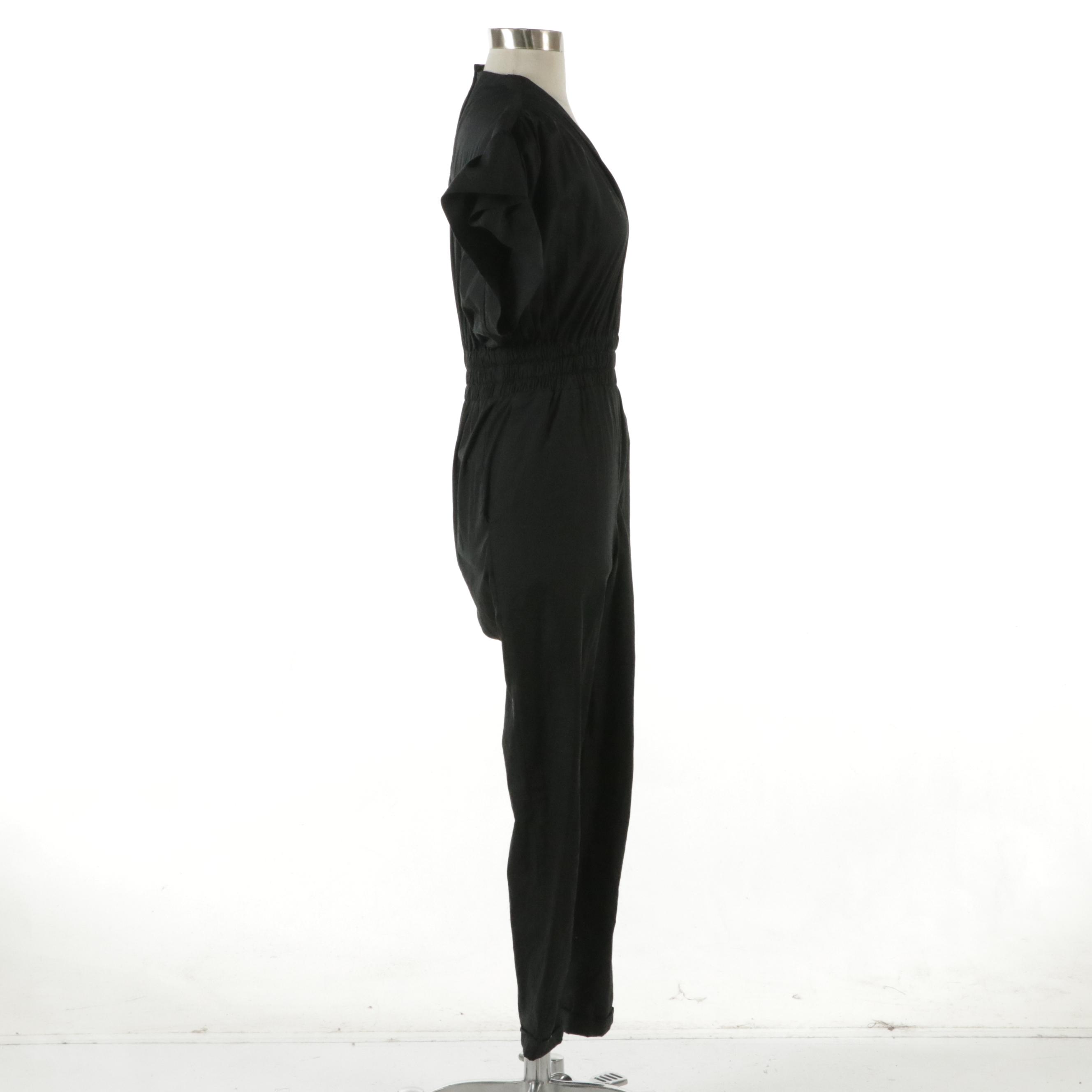 IRO Gathered Black Cotton "Pleona" Ruffle Sleeve Jumpsuit