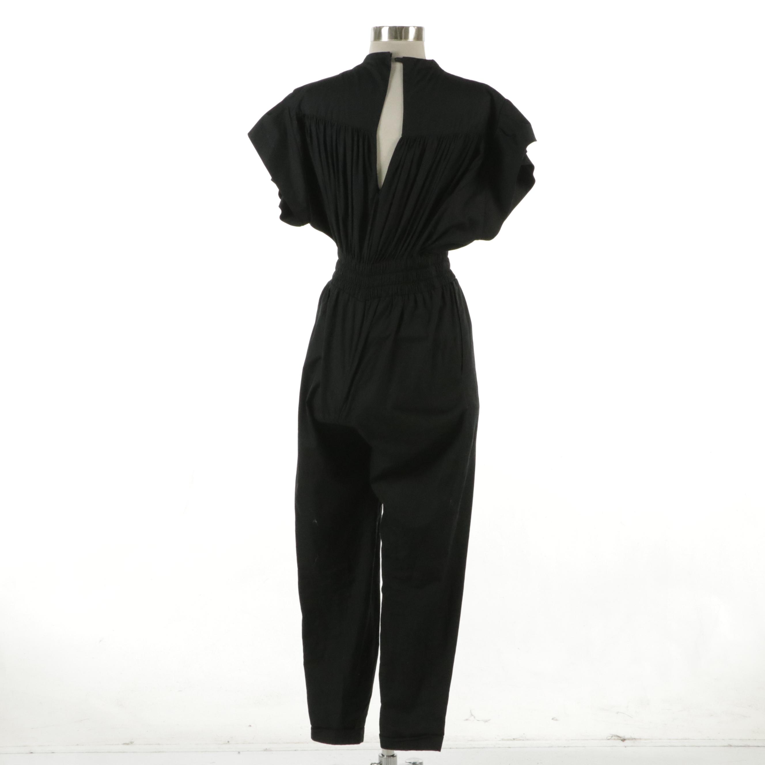 IRO Gathered Black Cotton "Pleona" Ruffle Sleeve Jumpsuit