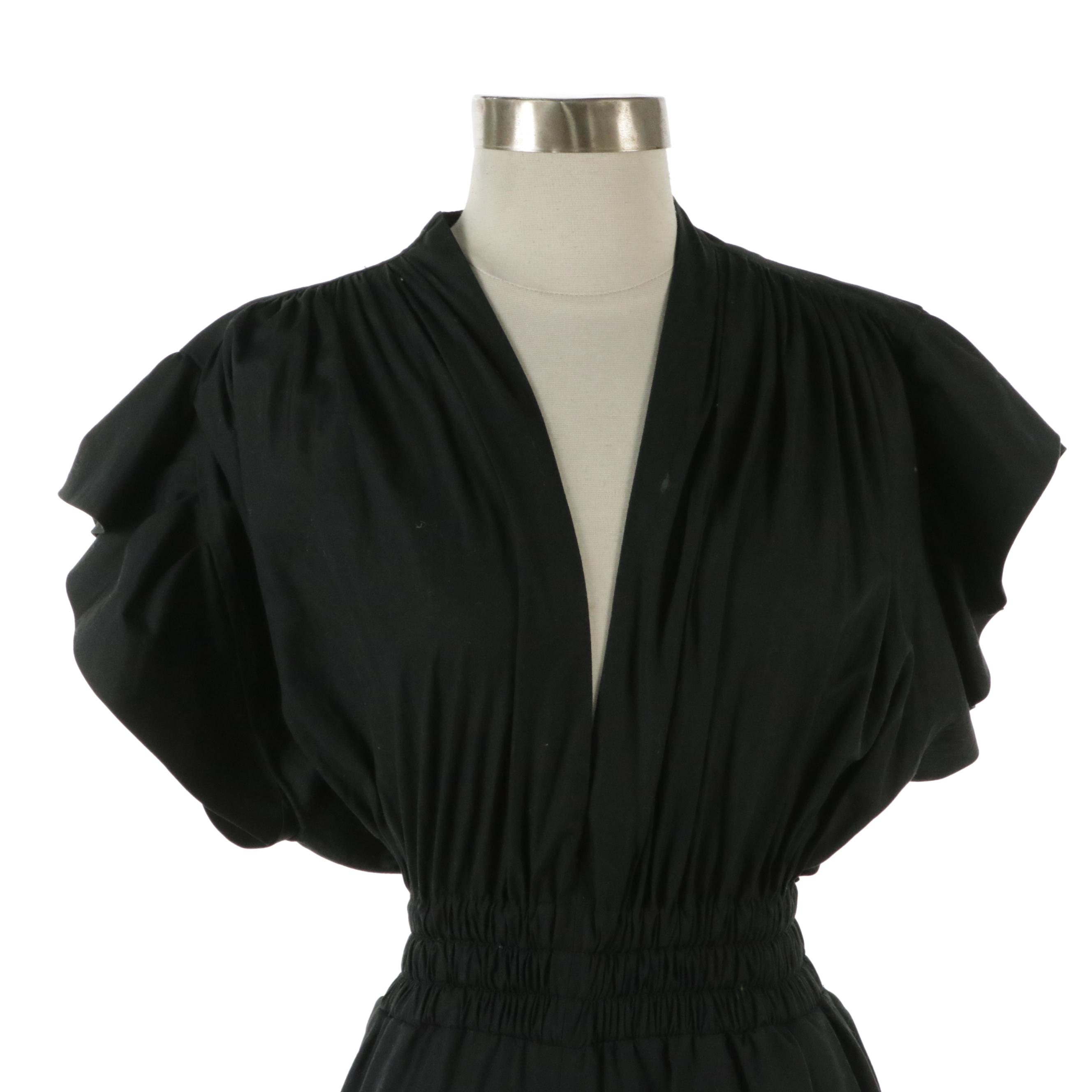 IRO Gathered Black Cotton "Pleona" Ruffle Sleeve Jumpsuit