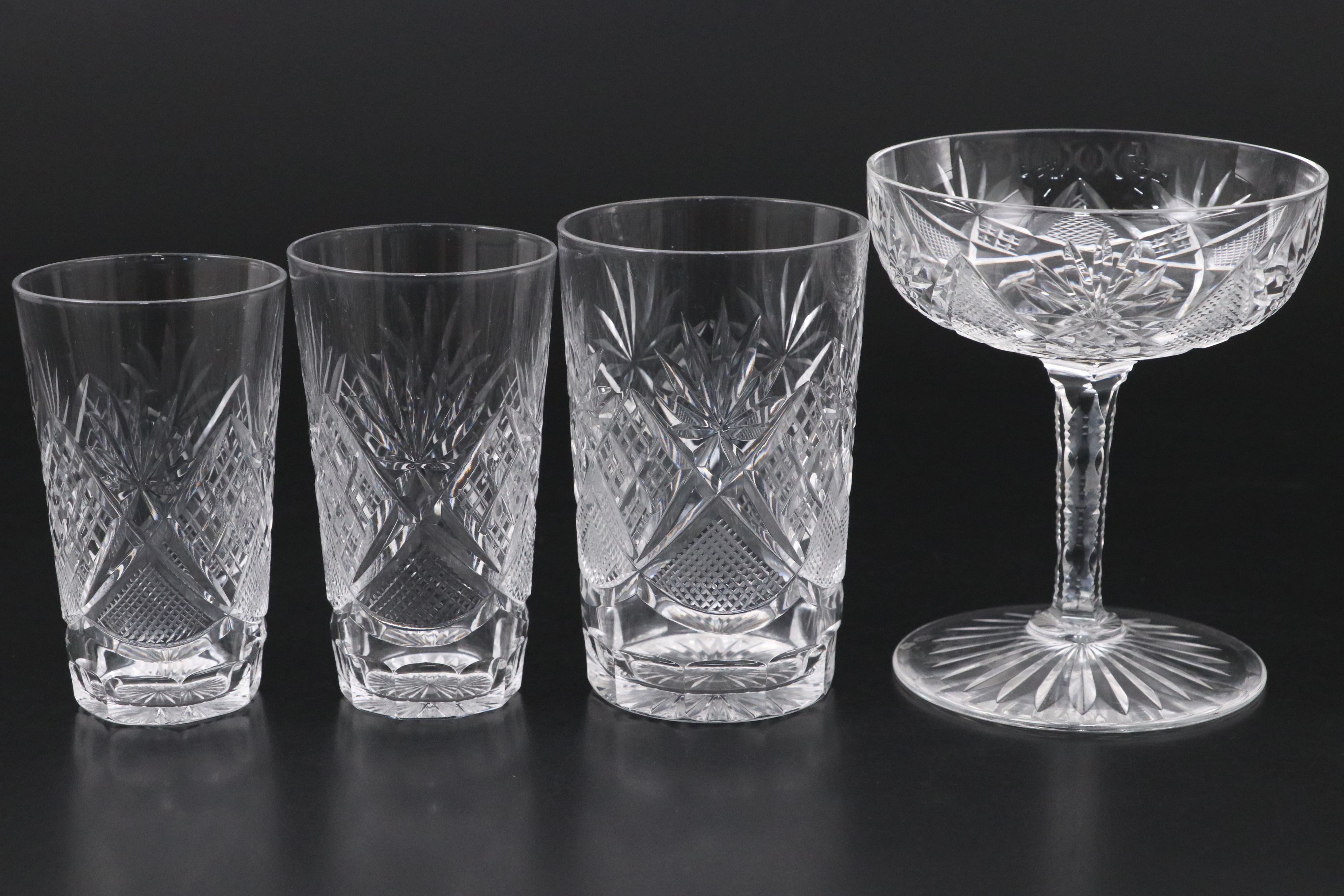 American Brilliant Cut  Crystal Coupes, Tumblers, and Shot Glasses