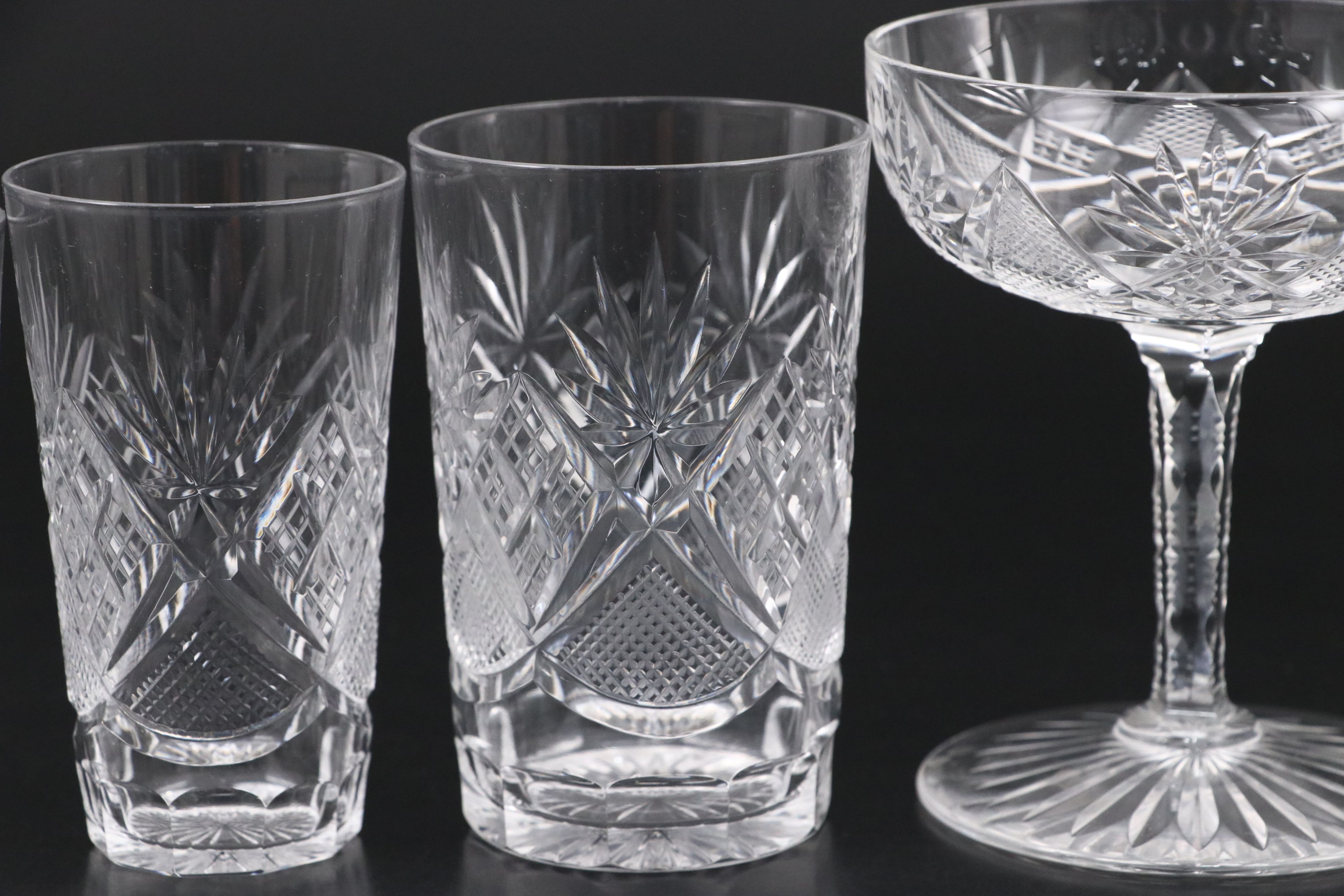 American Brilliant Cut  Crystal Coupes, Tumblers, and Shot Glasses