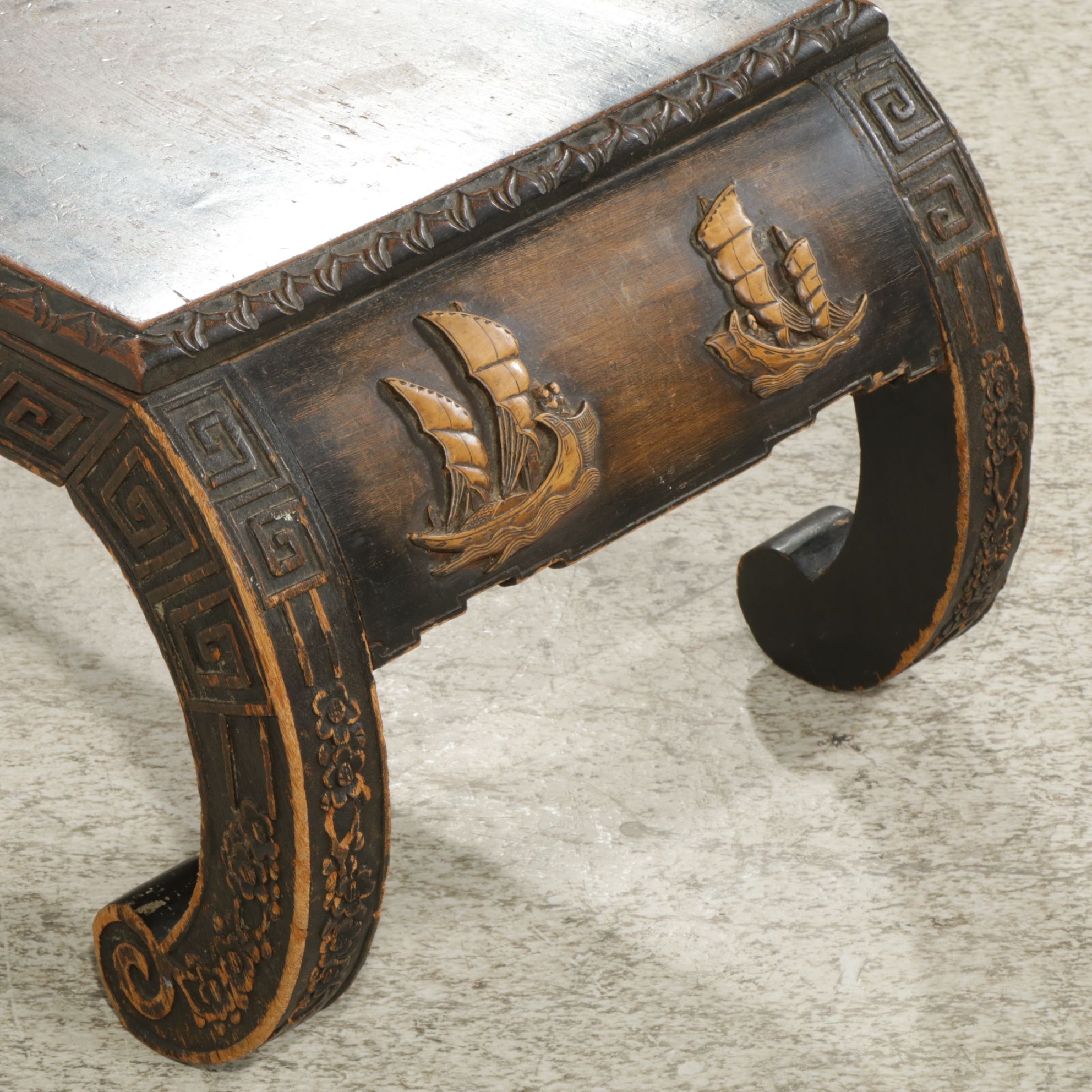 Chinese Ebonized Wood Low Table with Scroll Legs, Mid 20th Century