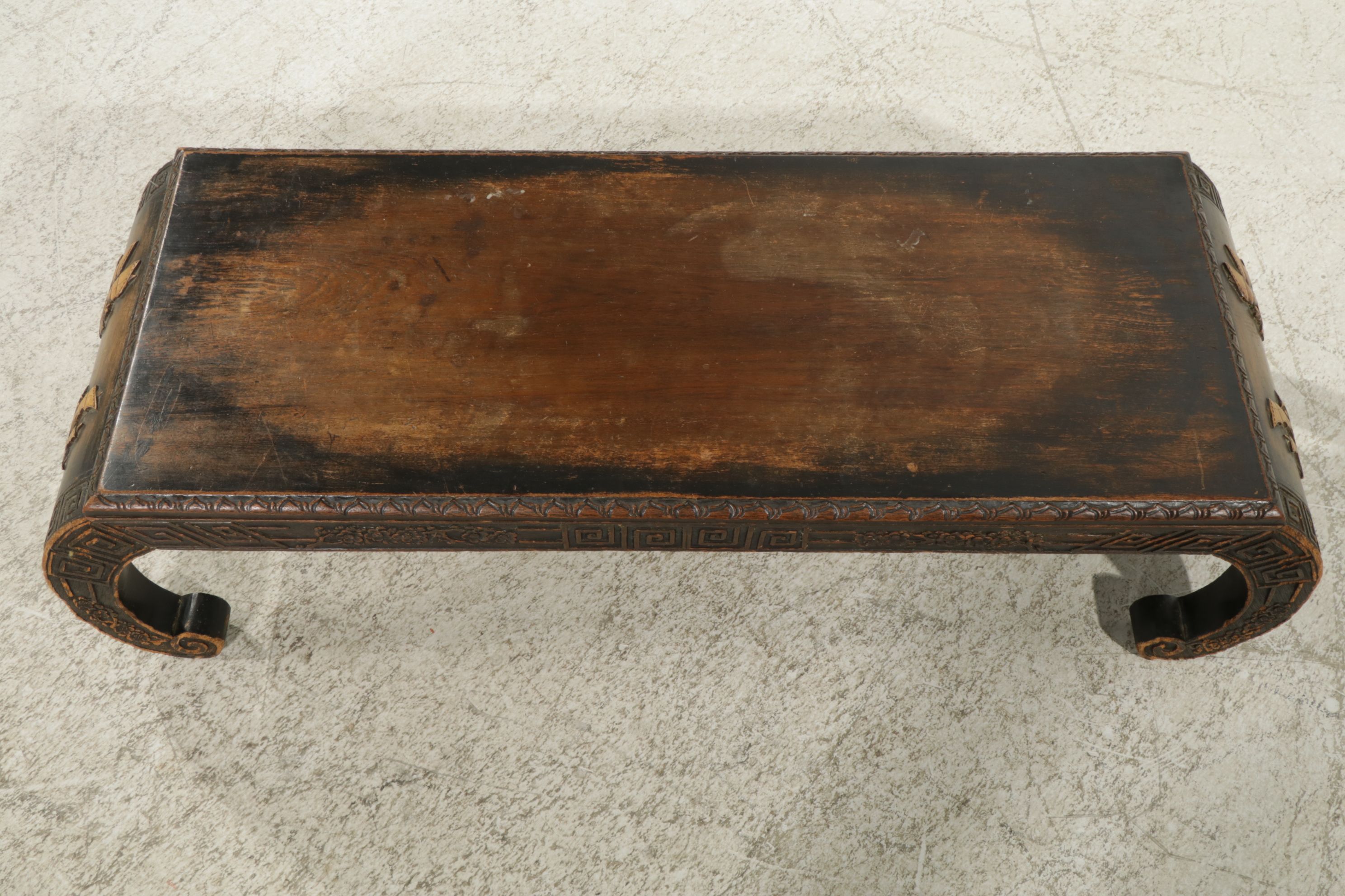 Chinese Ebonized Wood Low Table with Scroll Legs, Mid 20th Century