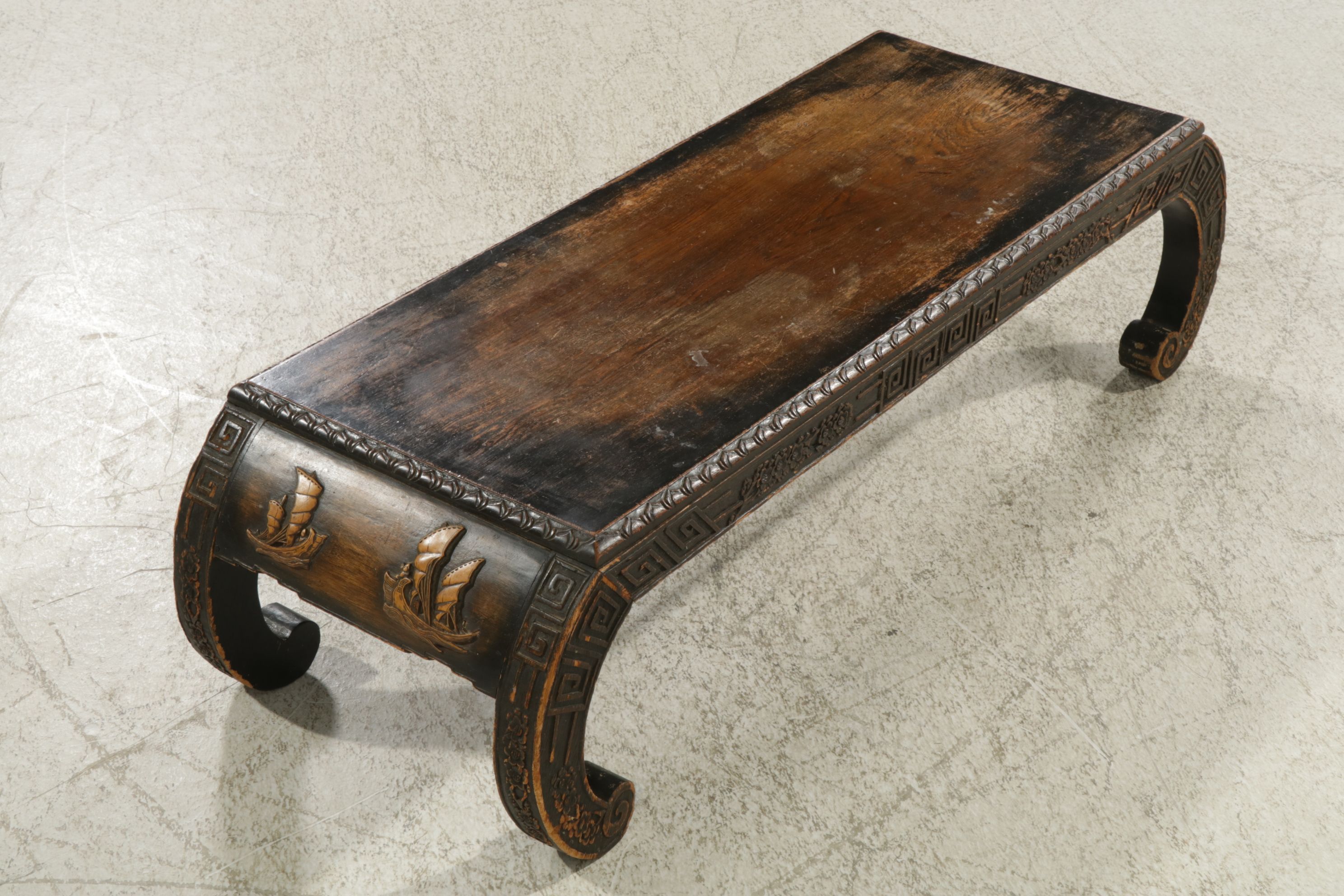 Chinese Ebonized Wood Low Table with Scroll Legs, Mid 20th Century