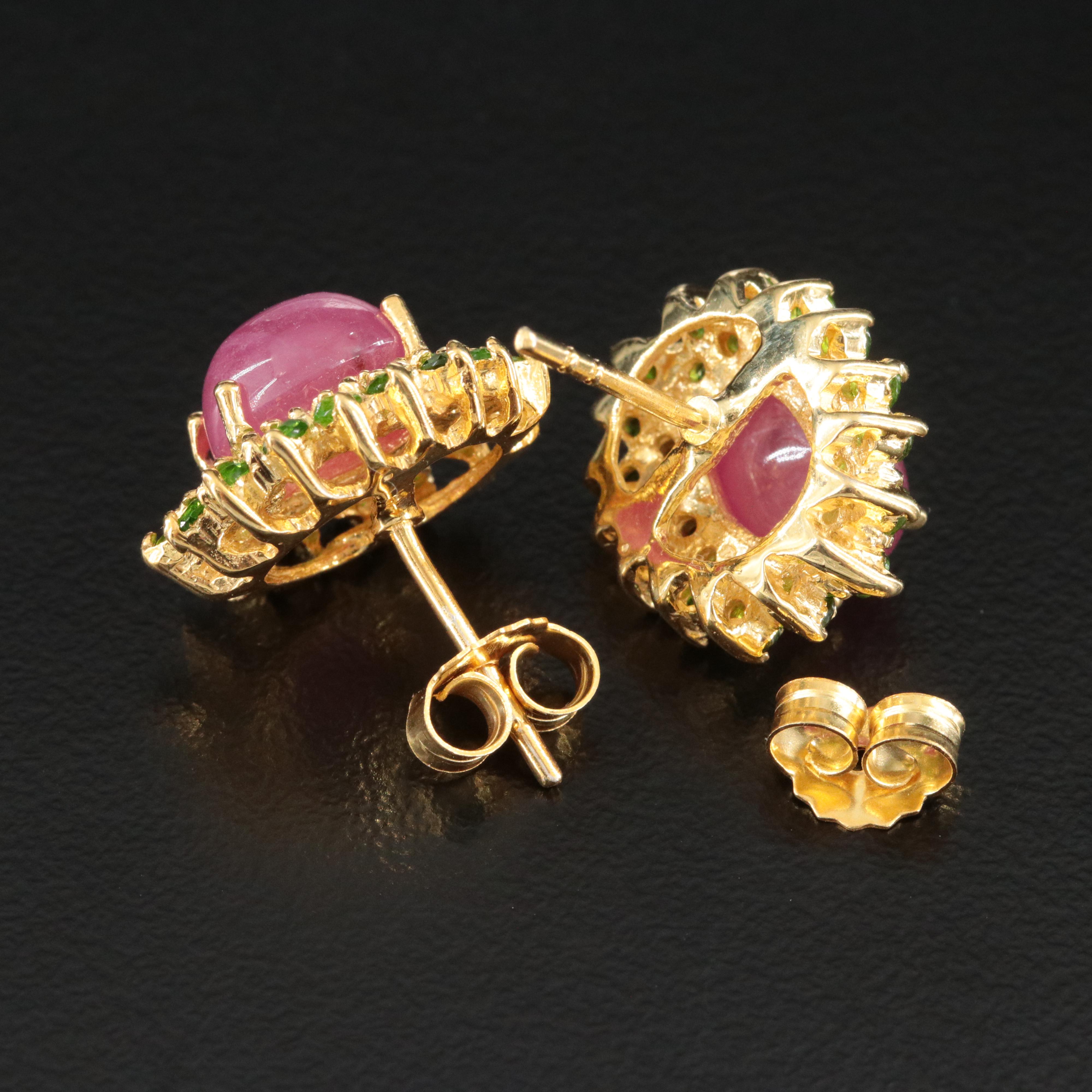 Sterling Ruby and Tsavorite Stud Earrings