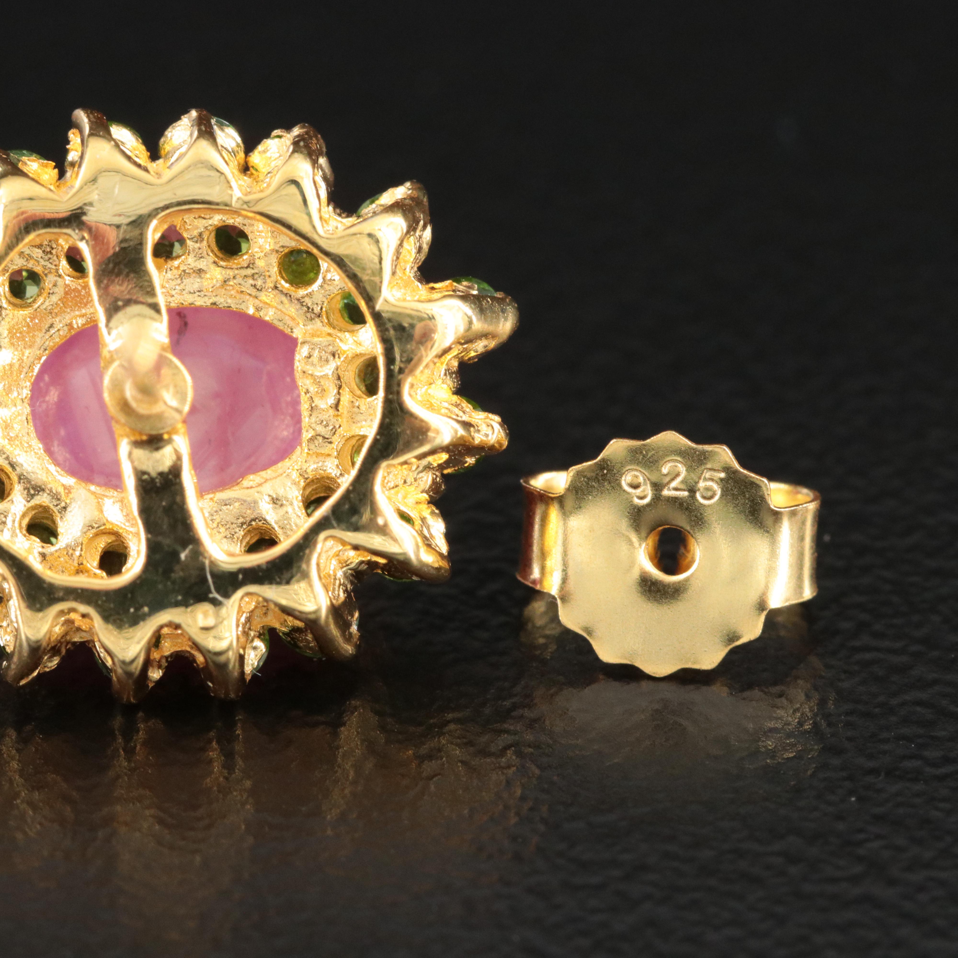 Sterling Ruby and Tsavorite Stud Earrings