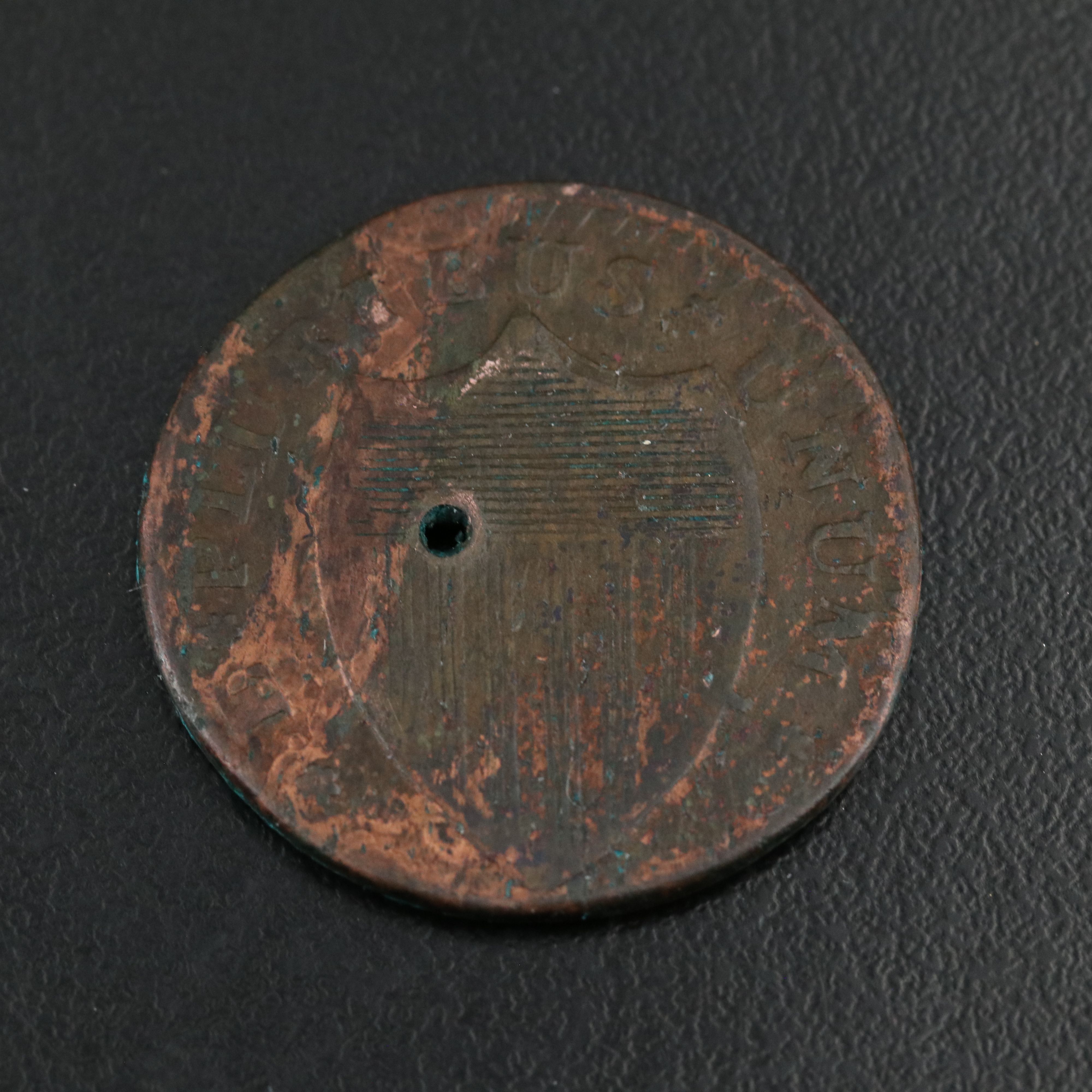 1787 New Jersey Colonial Copper with a Hole in It