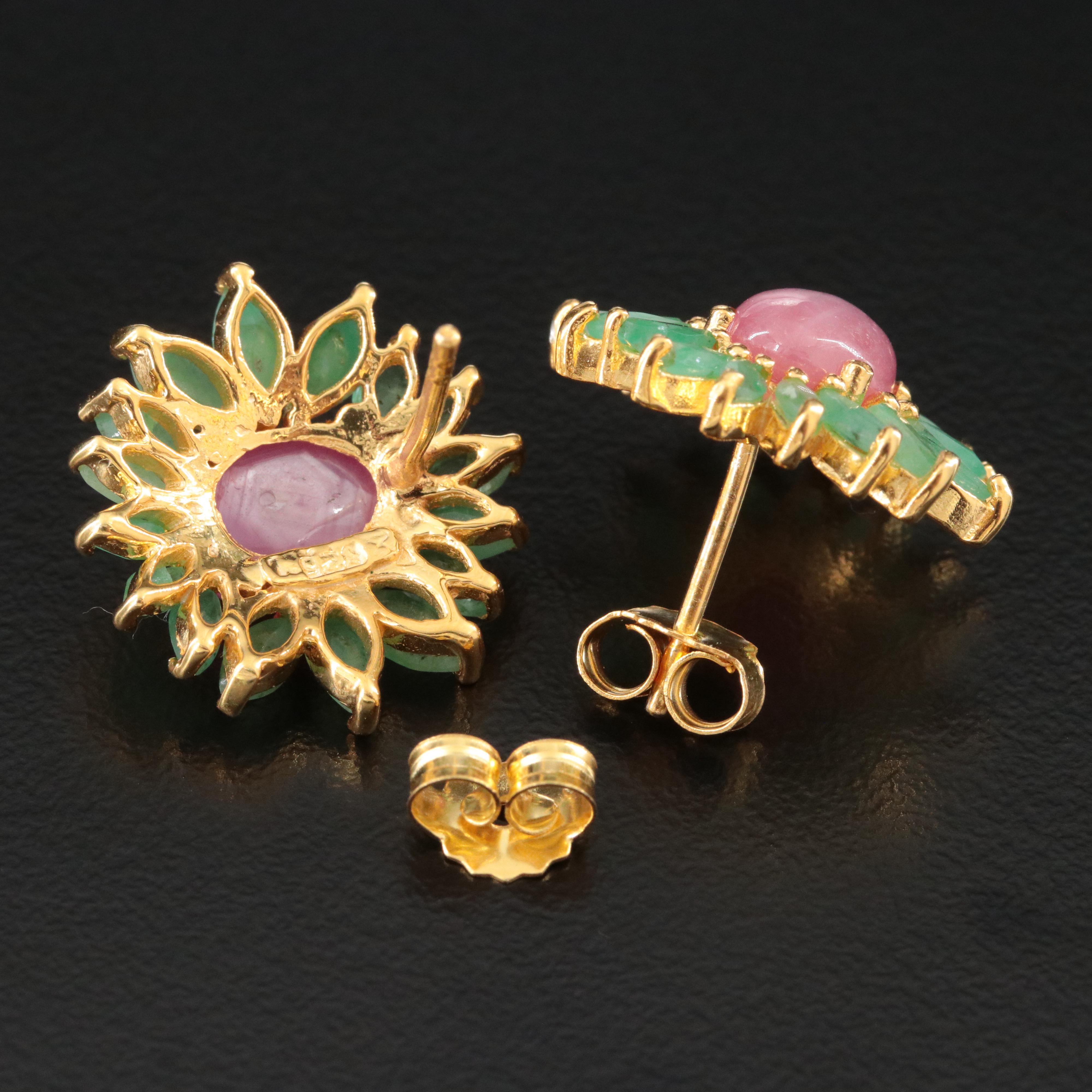 Sterling Emerald and Ruby Drop Earrings