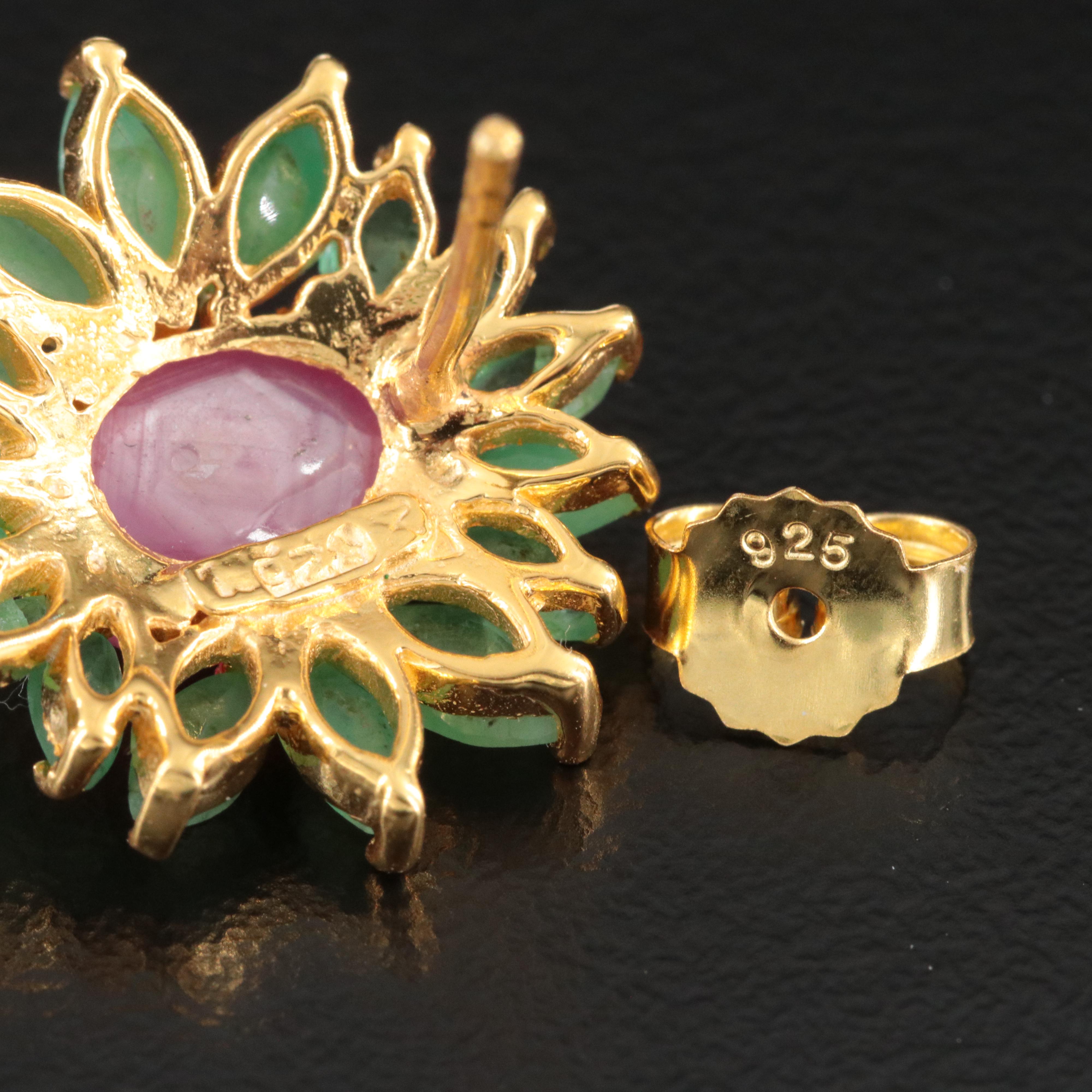 Sterling Emerald and Ruby Drop Earrings