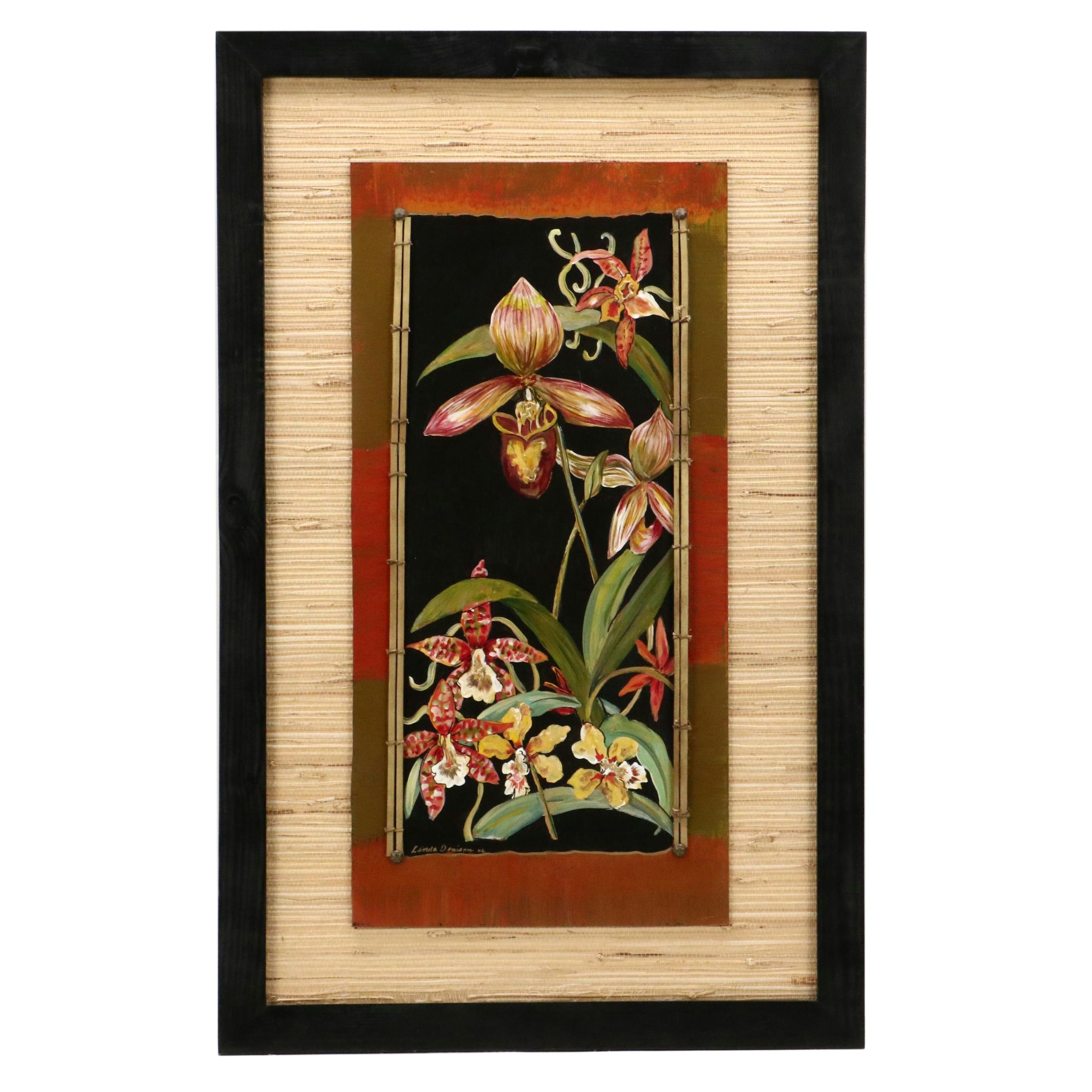 Linda Denison Japonaiserie Oil Painting of Orchids, 2006