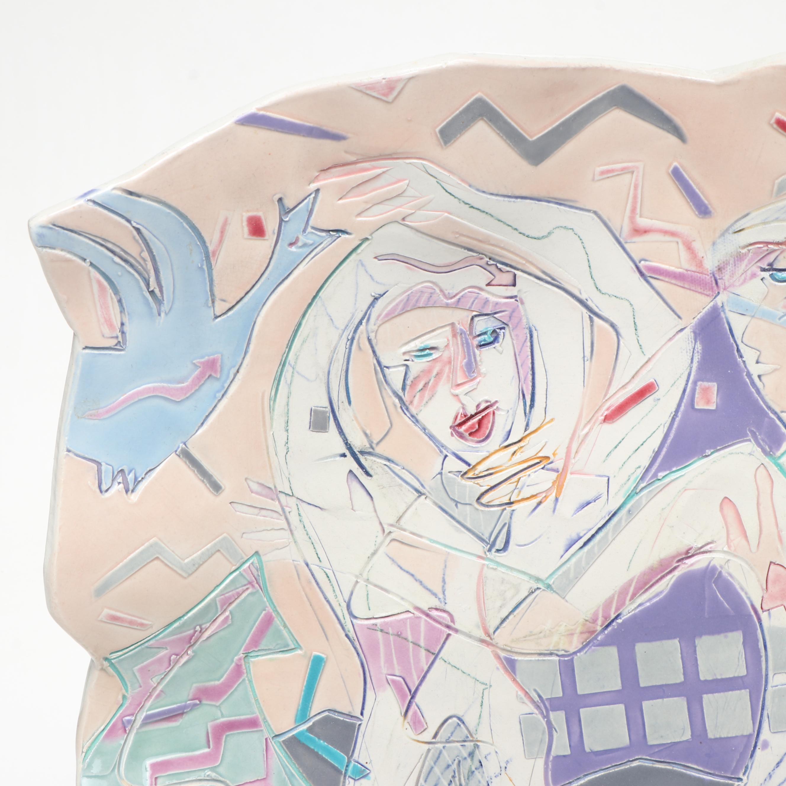 Barbara Demery Abstract Ceramic Wall Plate, 1989
