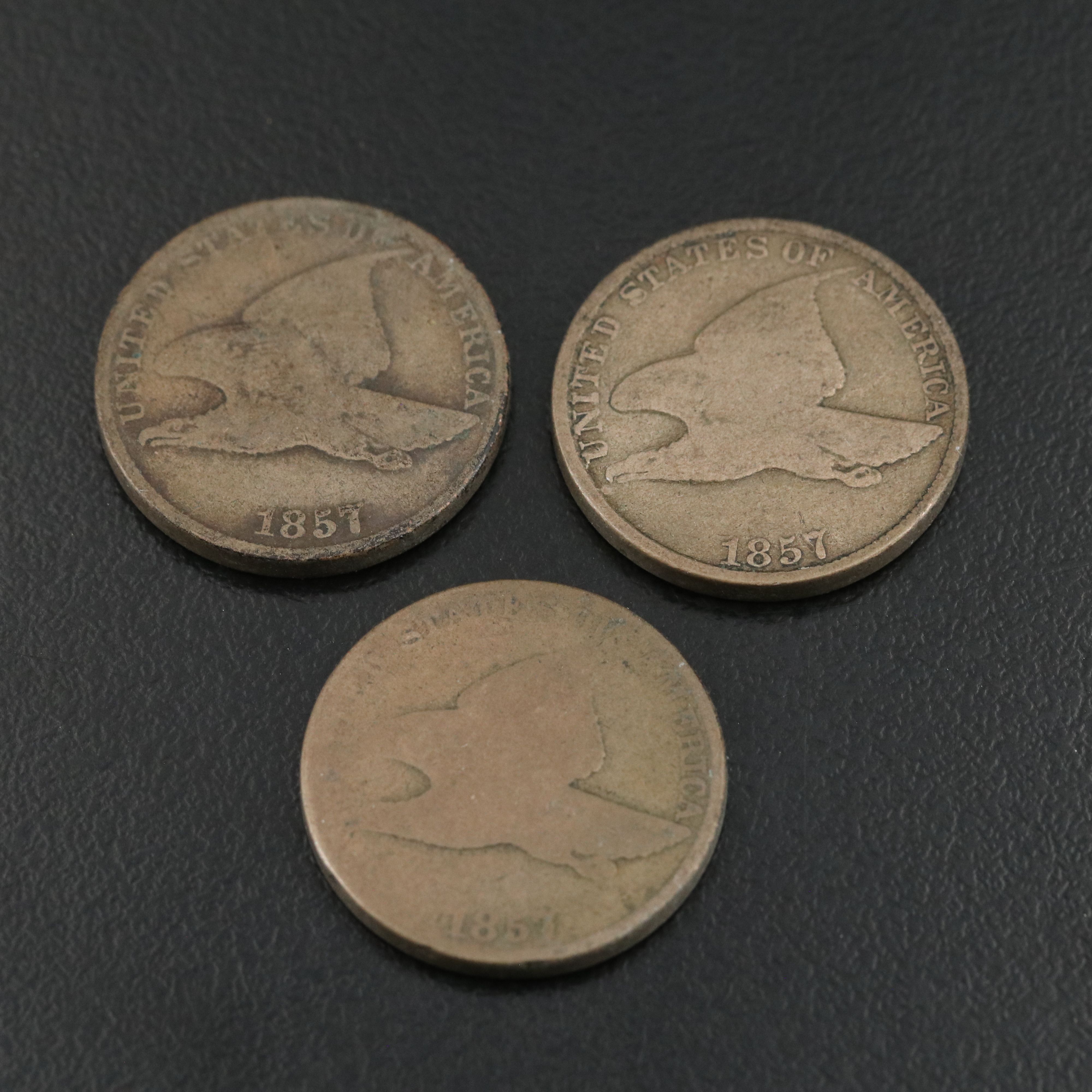 Three 1857 Flying Eagle Cents