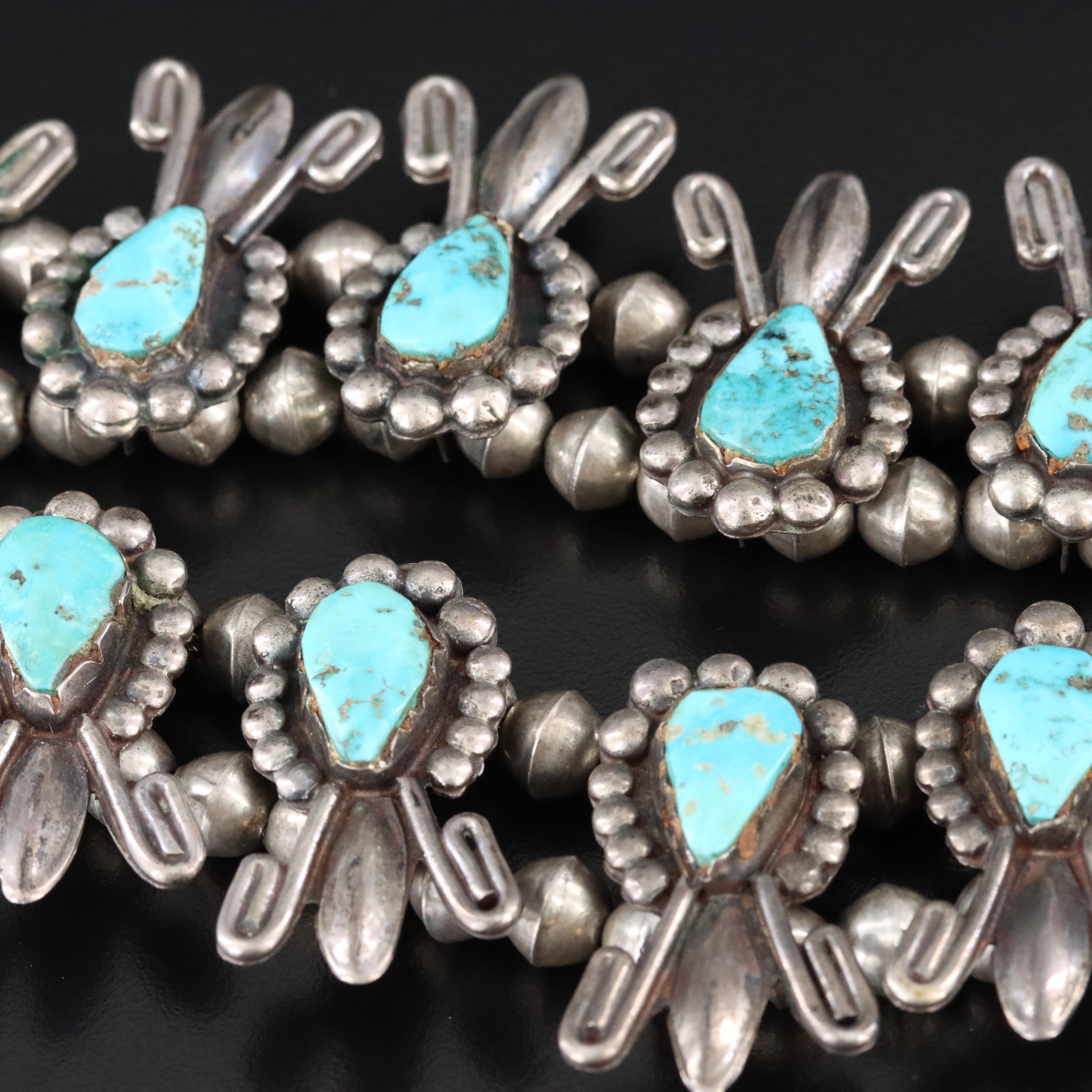 Southwestern Sterling Turquoise Squash Blossom Necklace