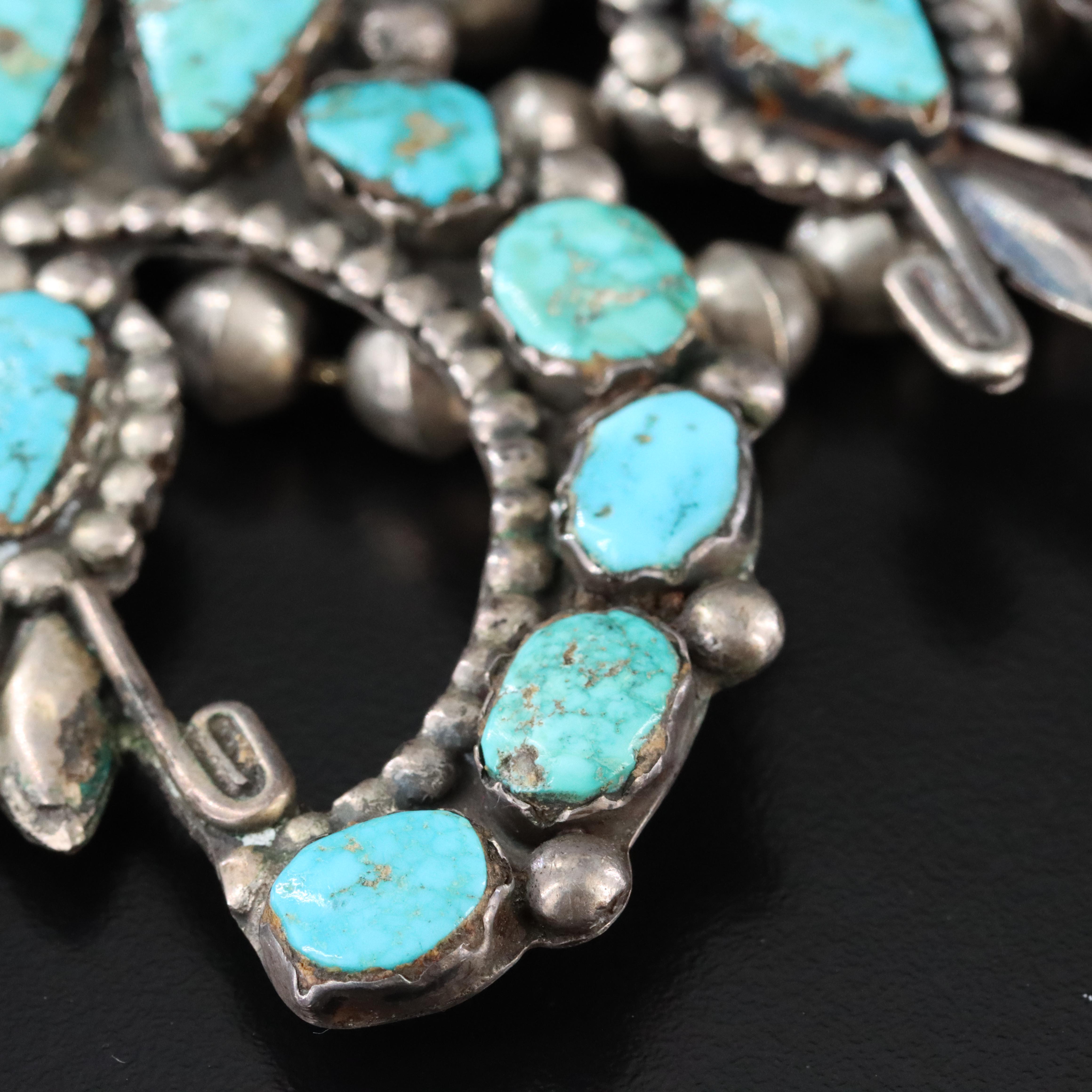 Southwestern Sterling Turquoise Squash Blossom Necklace